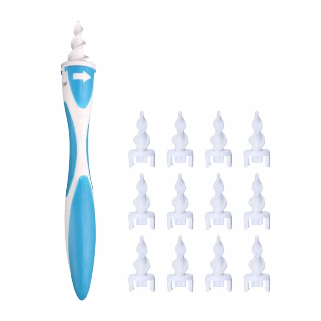 Pulisci Orecchie a Spirale in Silicone, Rimuovi Cerume in Modo Sicuro e Delicato, Kit per Pulizia Orecchie con 1 Impugnatura e 16 Punte Lavabili, Ideale per Adulti e Bambini (Confezione Singola)