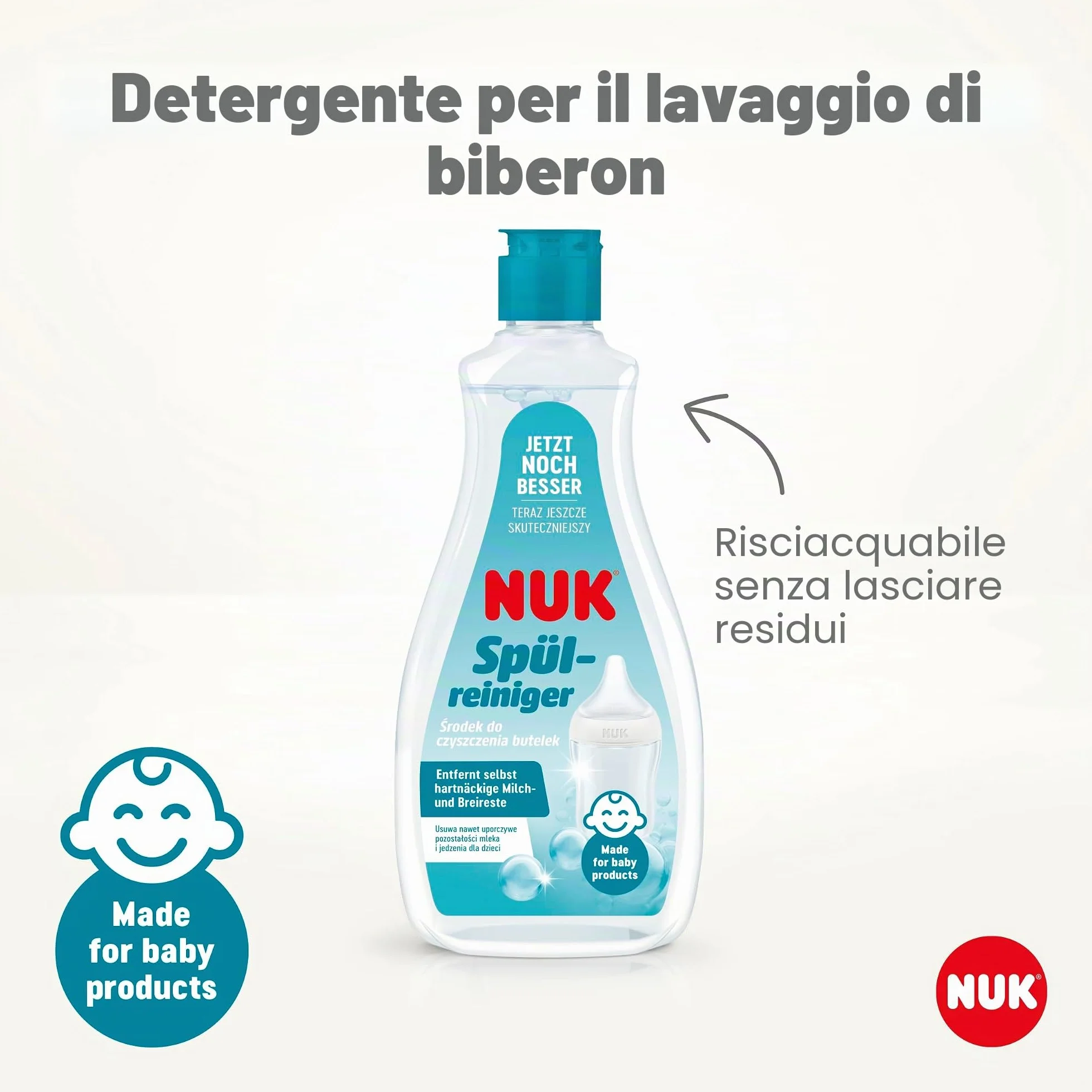 NUK Detergente per biberon | 500 ml | ideale per la pulizia di biberon e accessori | detergente senza profumi | pH neutro | 100% bottiglia riciclabile
