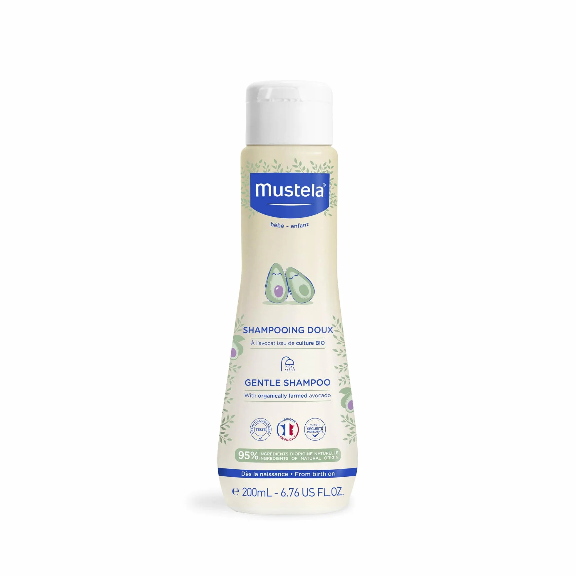 Mustela Shampoo Dolce al Perseose di Avocado BIO e Camomilla, Corpo e Capelli, Neonati, Bambini, Tutta la Famiglia - Evita la Formazione dei Piccoli Nodi, Non Brucia (200ml)