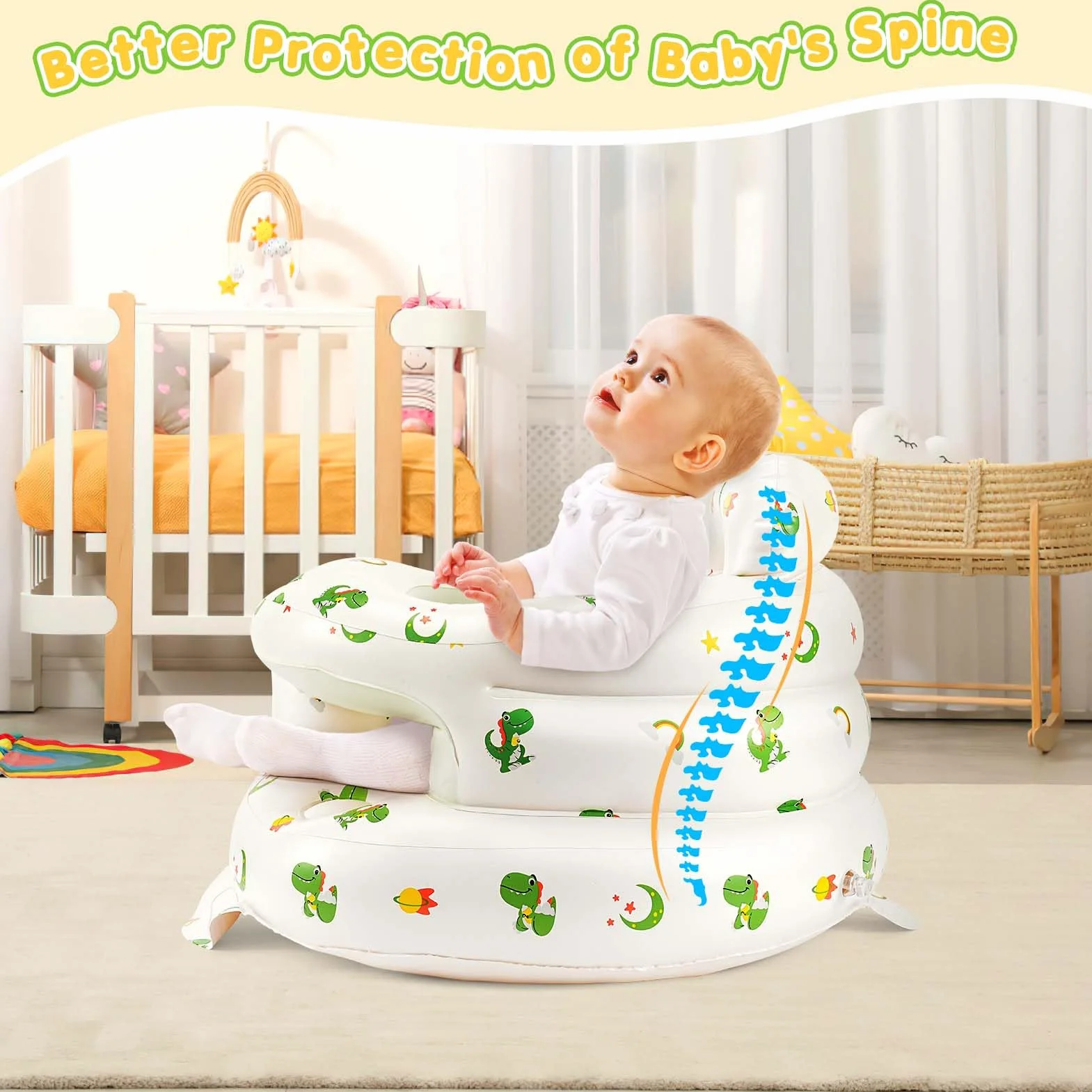 Seggiolino Gonfiabile per Bambini da 3 mesi +, Seggiolino gonfiabile con Pompa d'Aria Integrata, Sedile da Pavimento con supporto per la schiena Sedia Gonfiabile per viaggi, alimentazione, campeggio
