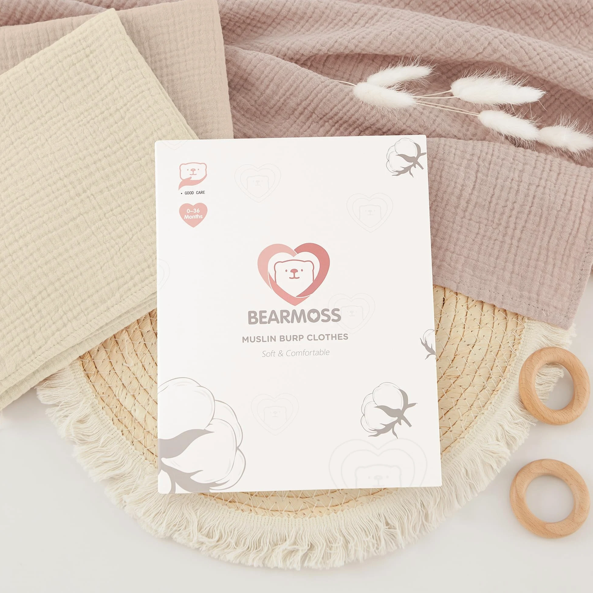 bearmoss Bambino in Mussola Per Neonati Set 4 Pezzi 60x60CM, 100% cotone Super Morbido Assorbente in Mussola A Grana Per Neonati Per Bambine E Ragazzi(Marrone rosato)