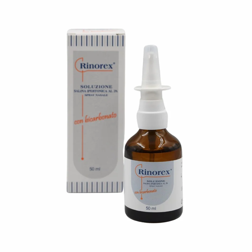 RINOREX SPRAY NASALE 50ML CON BICARBONATO - Soluzione Salina Ipertonica al 3%, Decogenstionante Nasale Adatto per Adulti e Bambini