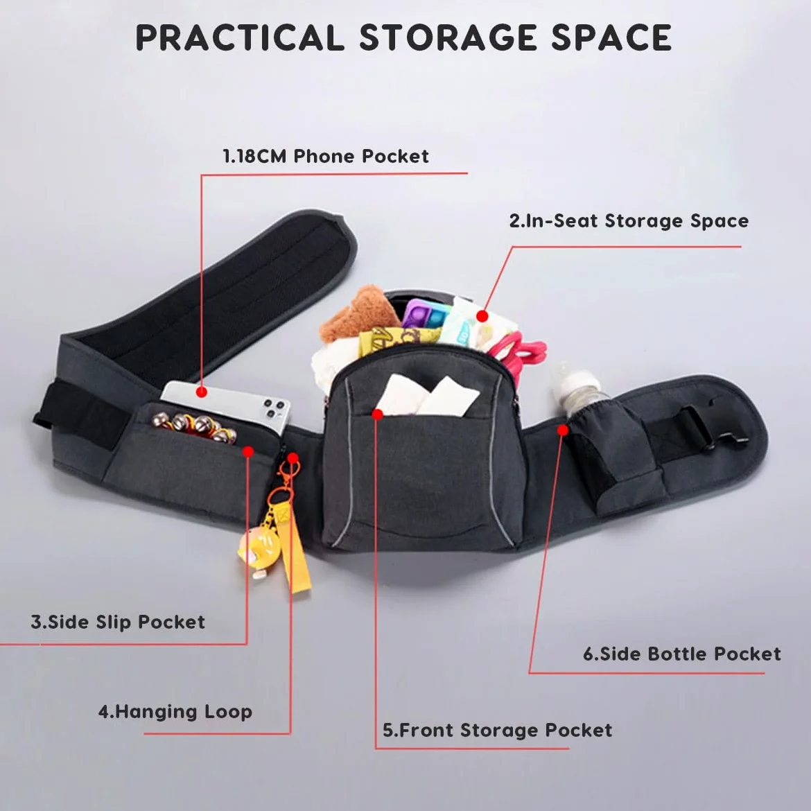 SONARIN 3 in 1 Multifunzionale Marsupio Neonati con Sedile,Portantina Ergonomico Porta Bambino Fascia Porta Bebè con Funzione di Portaoggetti,Multi-Posizioni per 0-36 Mesi(Nero)