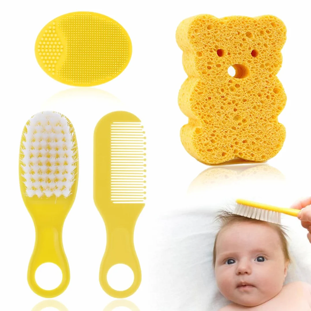 spazzola da bagno,4 Pezzi Pettine Neonato,Pettine Crosta,Spazzola e Pettine Neonato,Pazzola per Bambini In Silicone Adatto Per Il Massaggio Del Cuoio Capelluto Del Neonato
