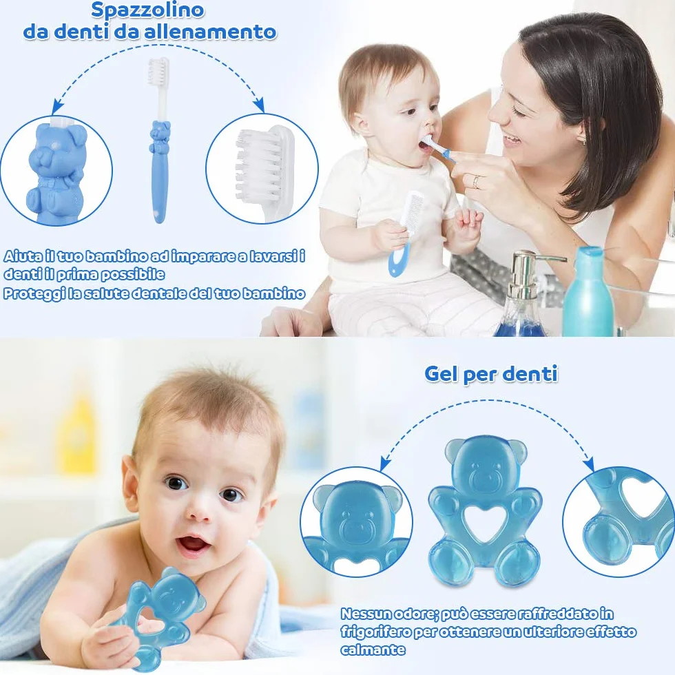 Lictin Set per la Cura del Bambino - Beauty BabyCare - Calibro, pettine, spazzolino da denti, dispositivo di aspirazione nasale e altri accessori (azzurro)