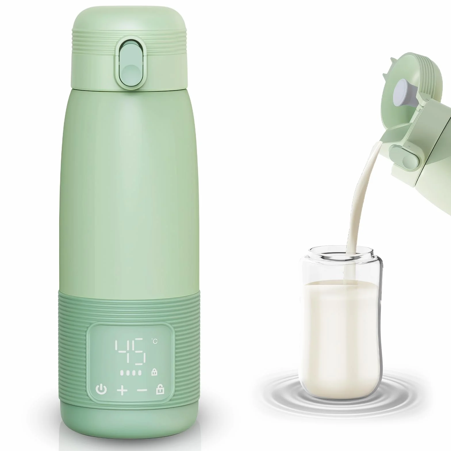 Scaldabiberon Portatile Senza Fili, Scalda Biberon Neonato Portatile, 500ml Riscaldamento Veloce Latte Materno & Formula, Con Lcd Controllo Temperatura Preciso 6400mah USB-C Ricarica Veloce