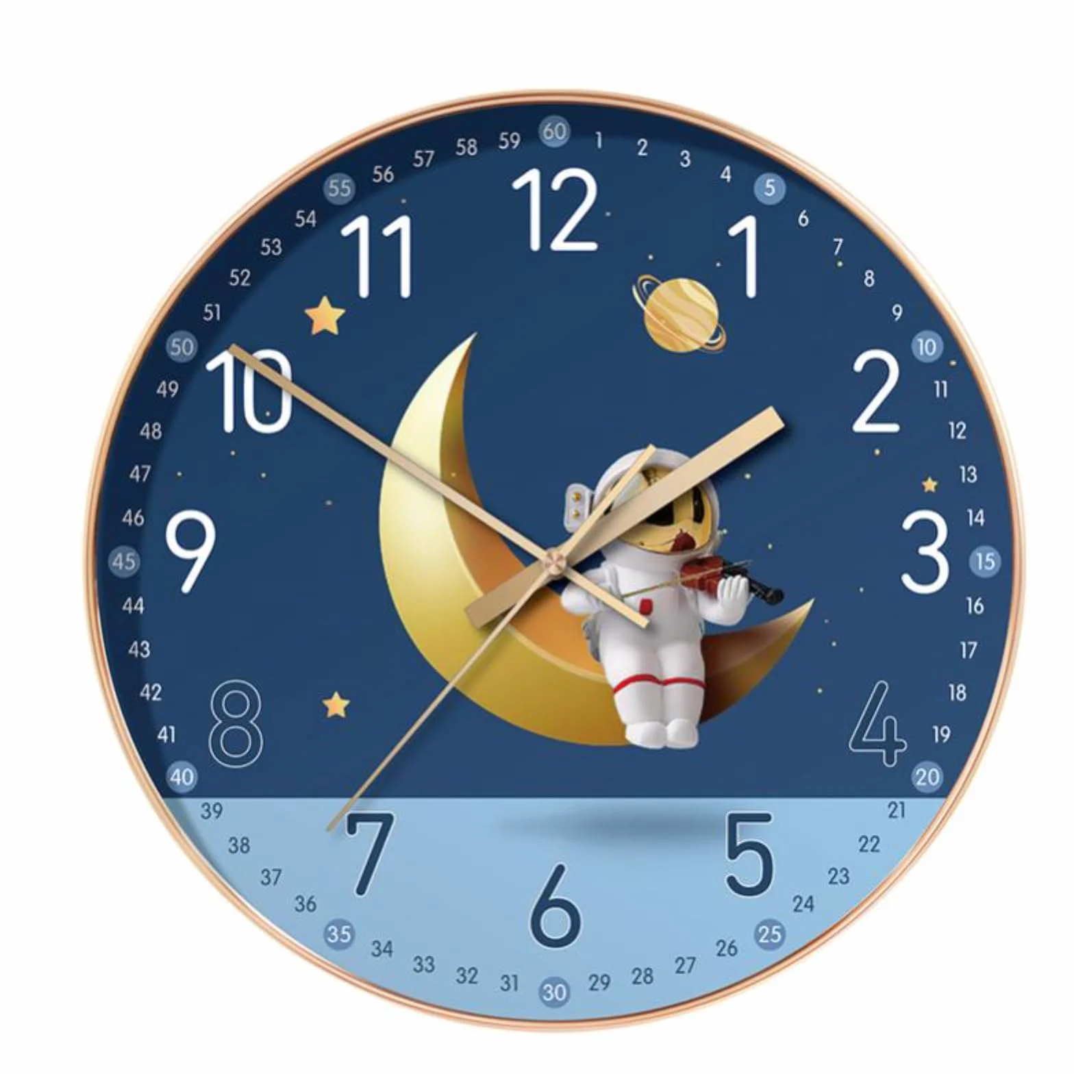 F Fityle Orologio da Parete Senza ticchettio Silenzioso 8" per cameretta dei Bambini, Astronauta Luna