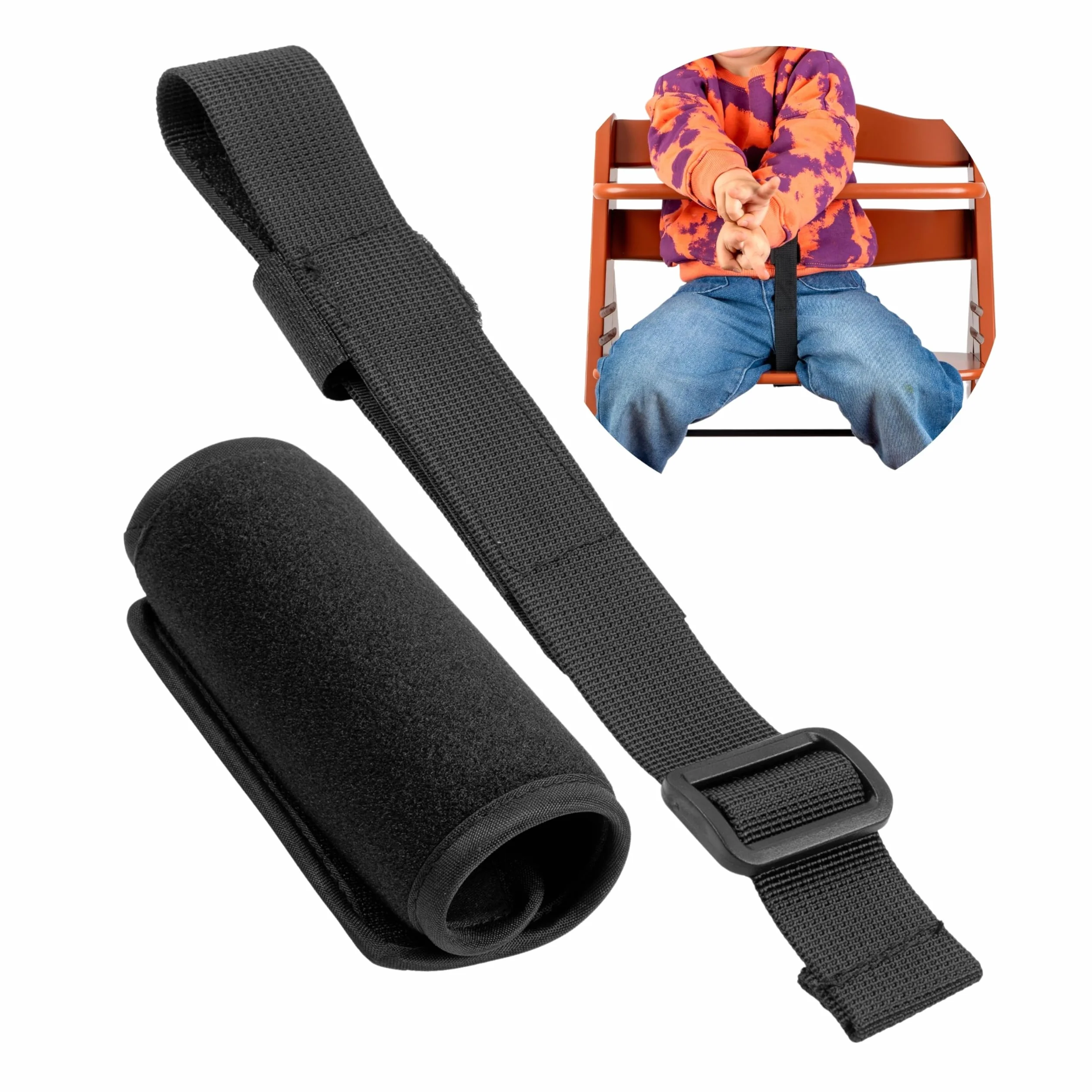 Cinghia inguinale con protezione per cintura per seggiolone, confezione da 2, in nero, cinghie per cintura compatibili con Hauck Alpha Beta, Stokke Tripp Trapp, roba e molti altri