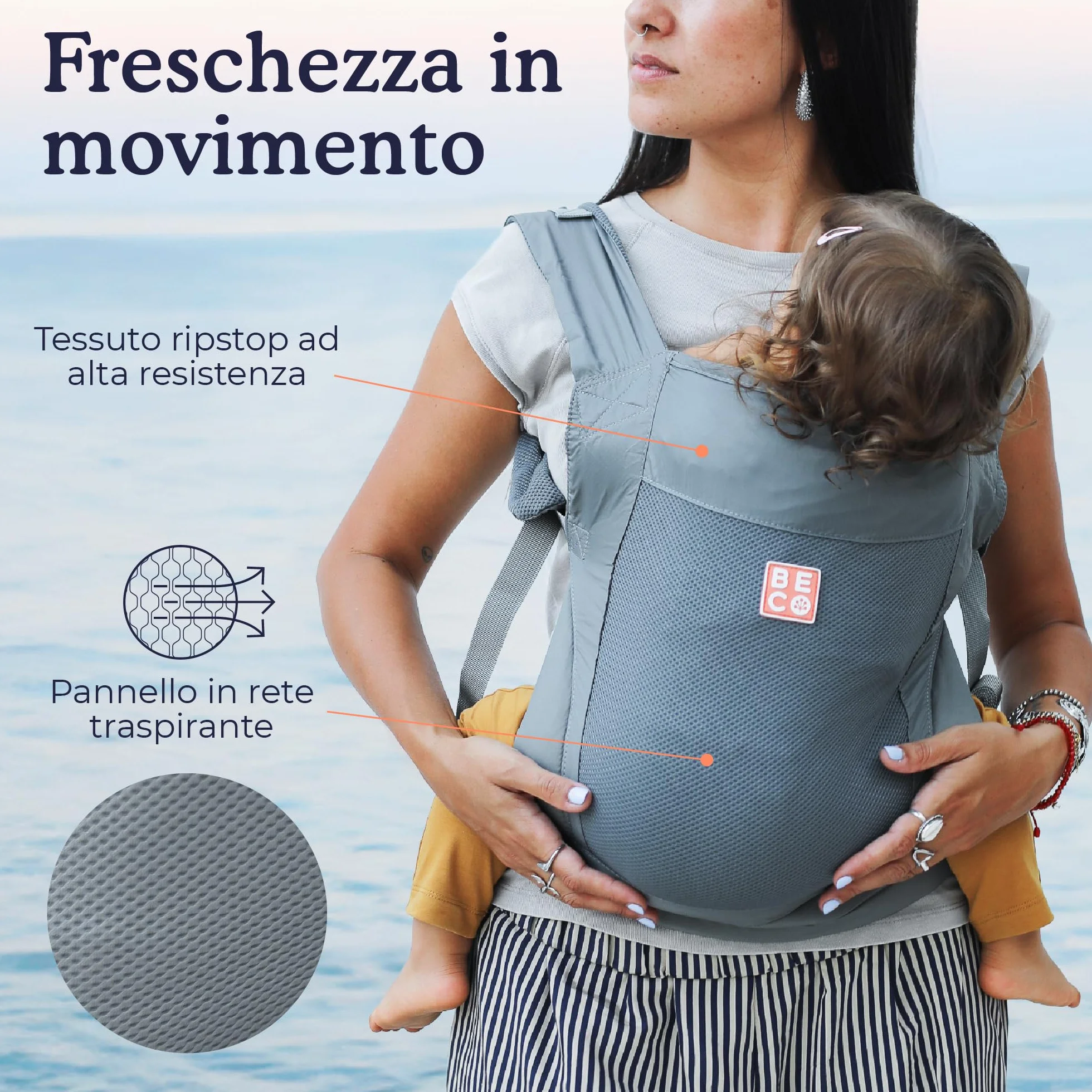 Beco Fly Ultralite Marsupio Neonati e Bambini – Compatto, Pieghevole e Leggero – Con Borsa da Trasporto, Posizione a "M" Ergonomica, Fronte Mamma e Zaino (7–20 kg) - Grigio