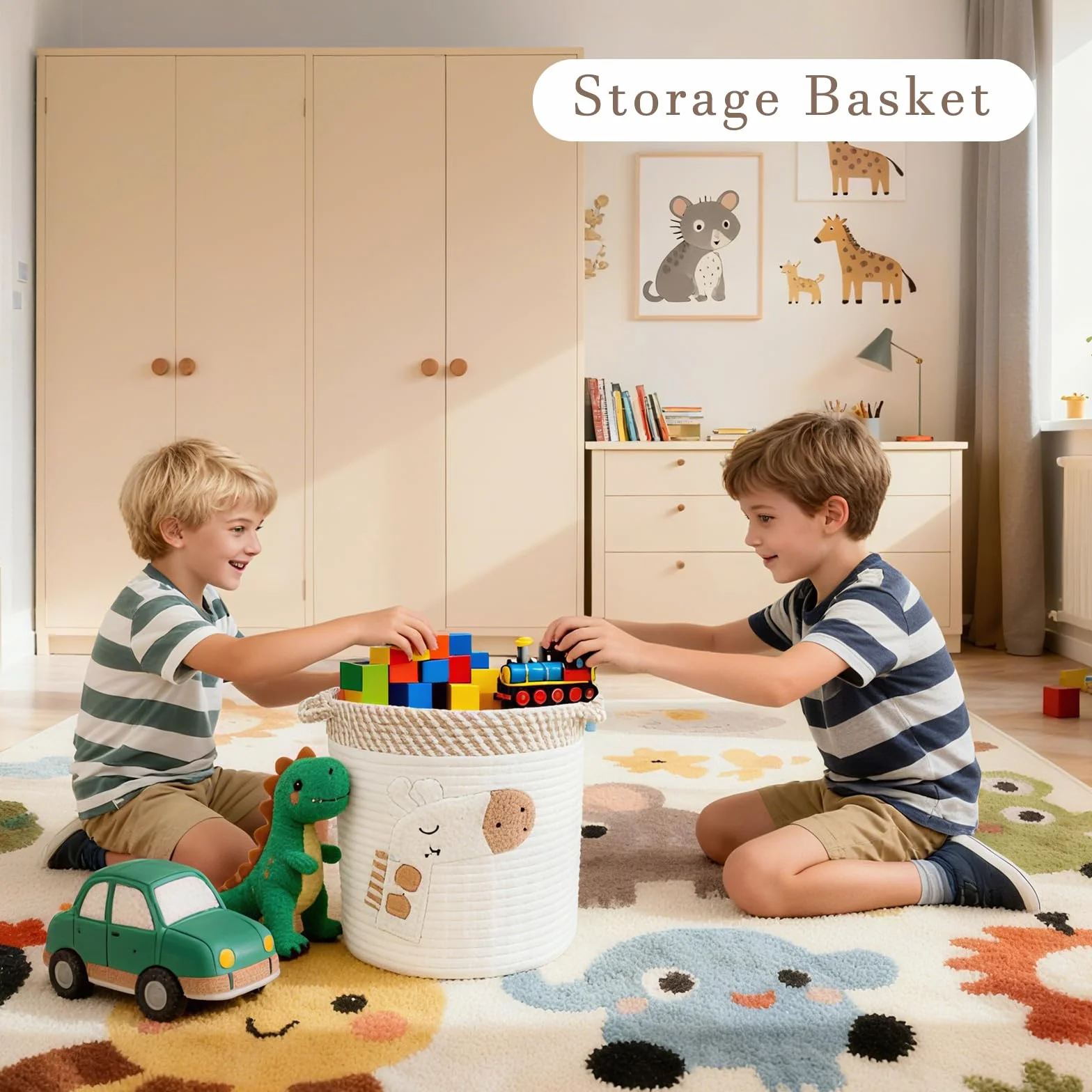 Ceste Portaoggetti per Bambini Cesta Portabiancheria in Corda Cesta Contenitore Giochi Cestas Porta Coperte da Salotto Cesto di Stoccaggio Cestini Portaoggetti Intrecciato per Giocattoli