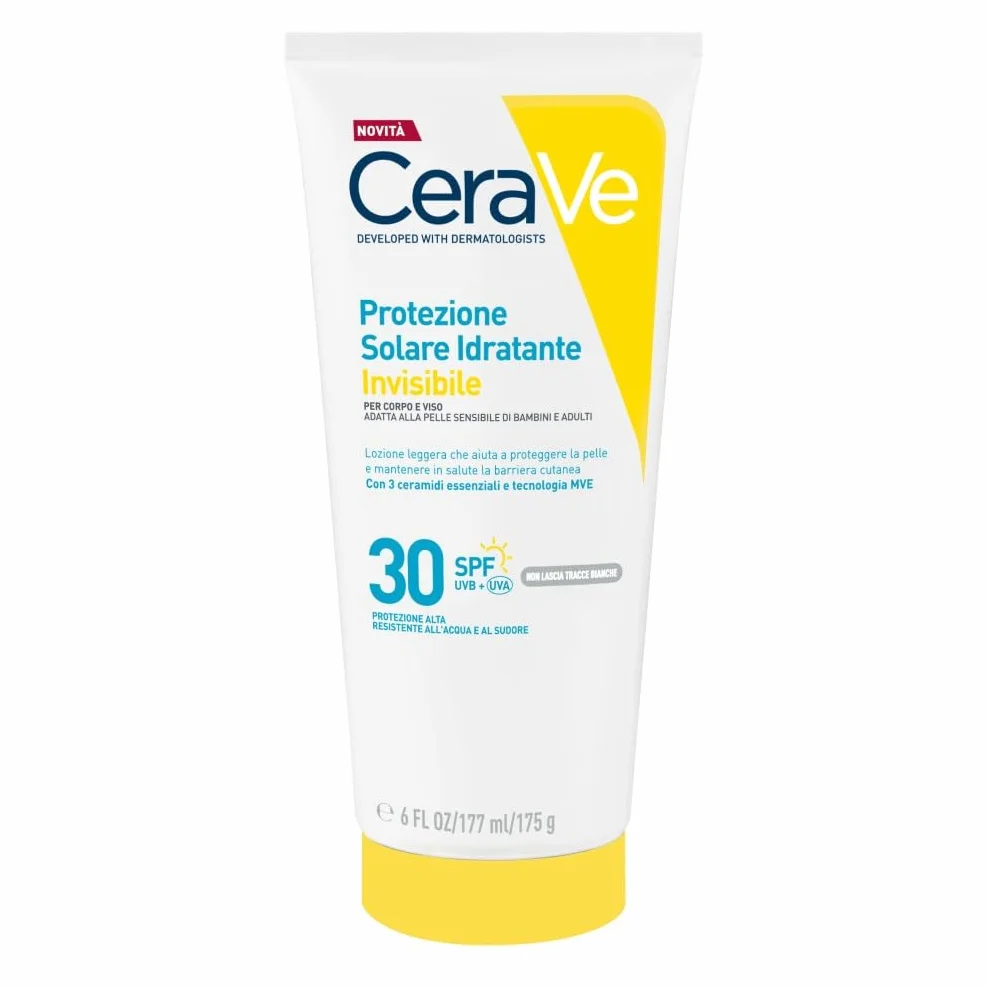 CeraVe Protezione Solare Idratante Invisibile SPF30, Per Tutte le Tipologie di Pelle, Protezione Molto Alta, Idratazione 24 ore, Texture Leggera e Invisibile sulla Pelle, 177ml