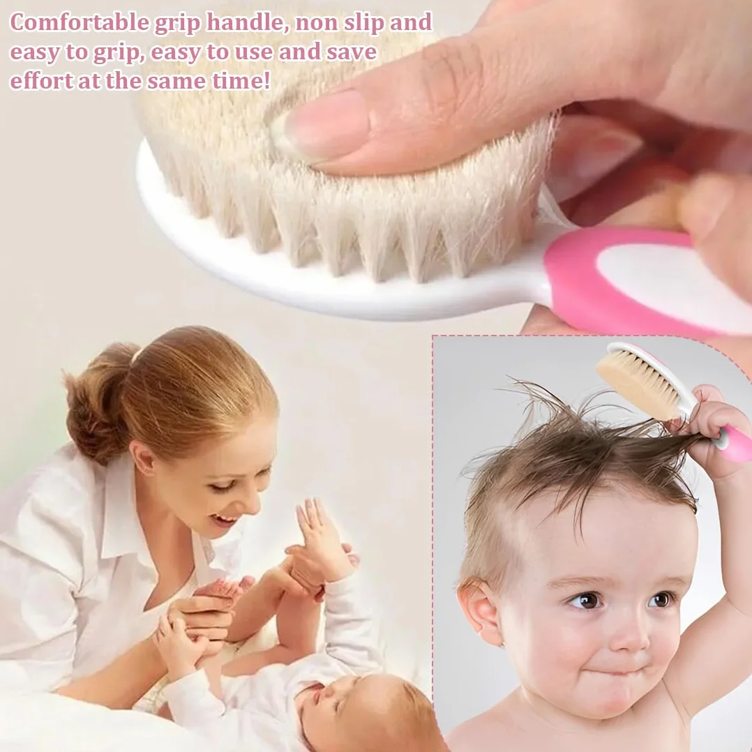 Set Spazzola e Pettine per Bambino,1 set,Spazzola Neonati con Morbide Setole Naturali, Pettine con Punte Arrotondate,regalo perfetto per la registrazione del bambino,Rosa