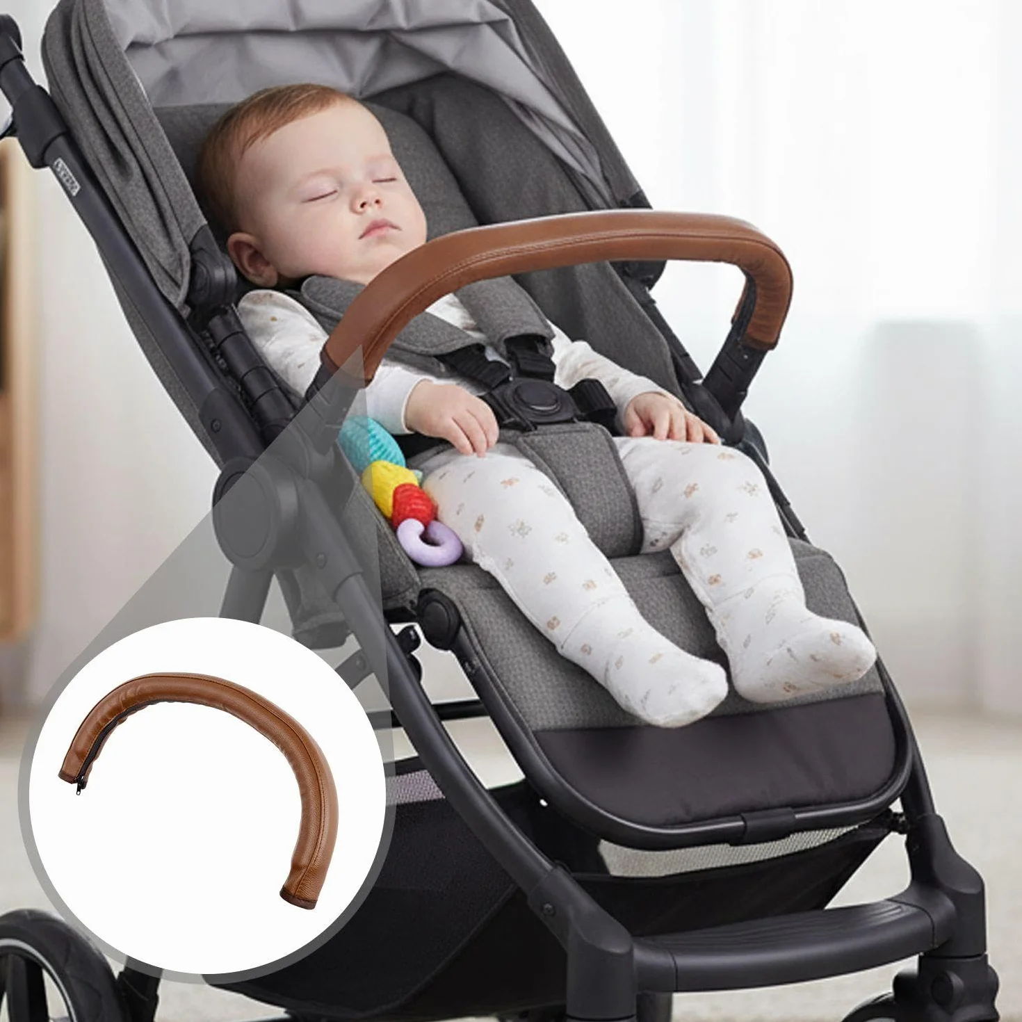Copertura Per Braccioli Per Passeggino Da 2 Pezzi, Custodia Protettiva In Pelle Pu, Copertura Per Auto Universale Pieghevole Con Cerniera, Facile Da Pulire, Accessori Per Passeggini (Nero, Marrone).