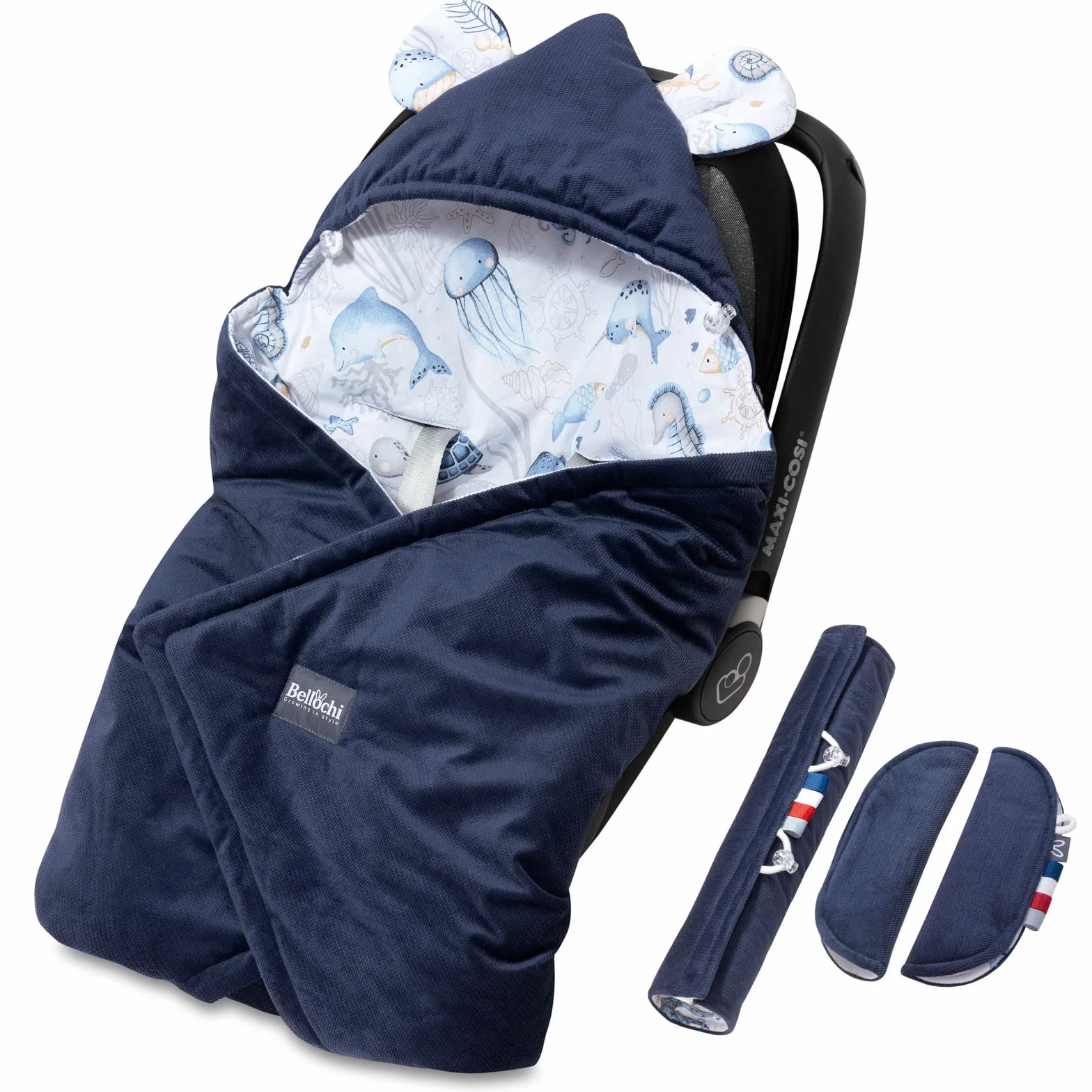Bellochi, coperta universale per ovetto e seggiolino auto, in cotone e velluto, adatta ad esempio per Maxi-Cosi, Romani, Cybex - Verne