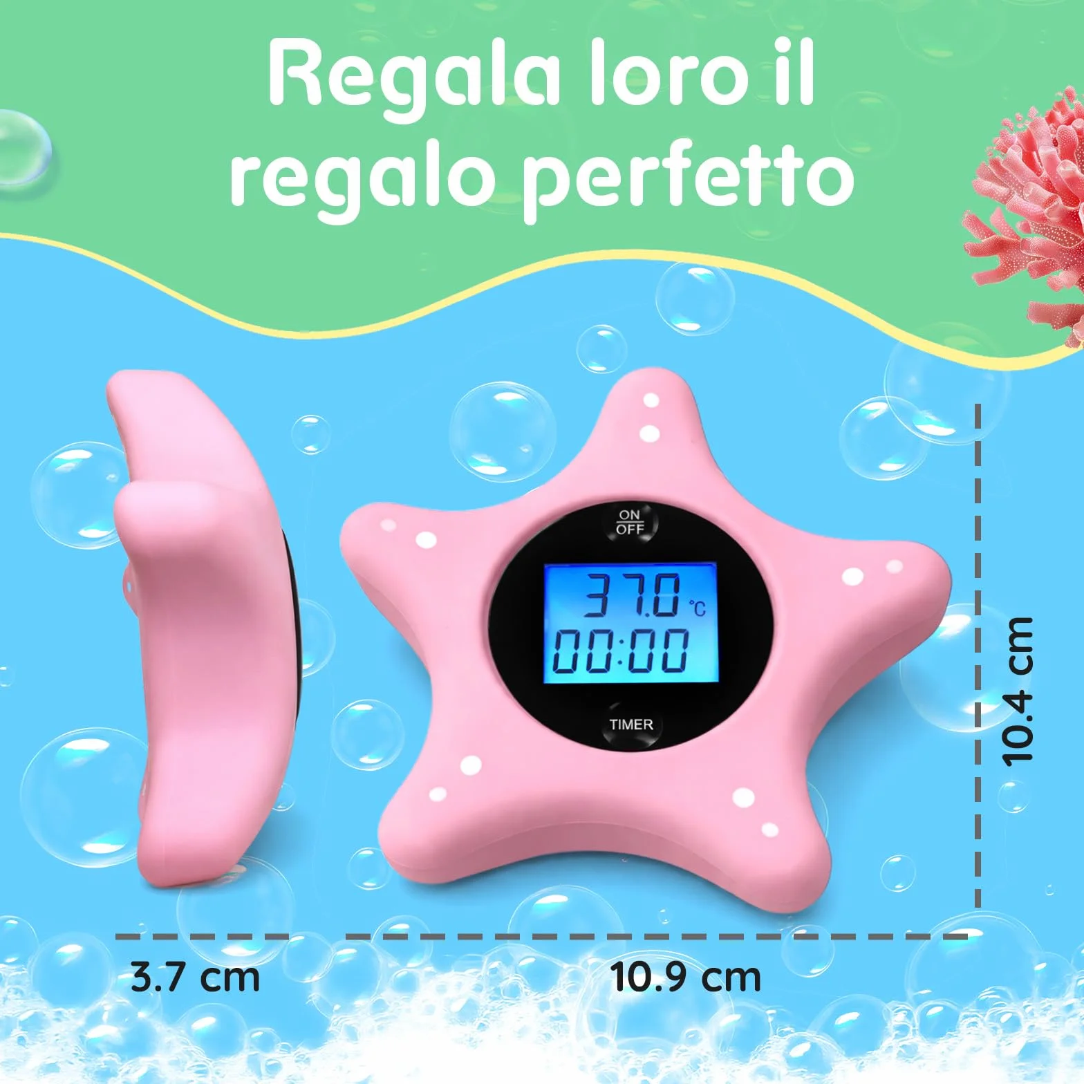 Termometro Bagno Neonato Digitale e Timer - Stella Marina in Silicone Morbido - Termometro ad Acqua Galleggiante - Giocattolo per Neonati e Bambini