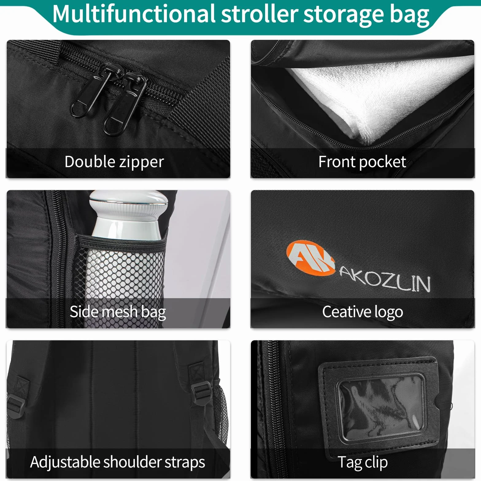 AKOZLIN Zaino da viaggio pieghevole per passeggino, nero, L(For all GB Pockit Strollers), Zaino