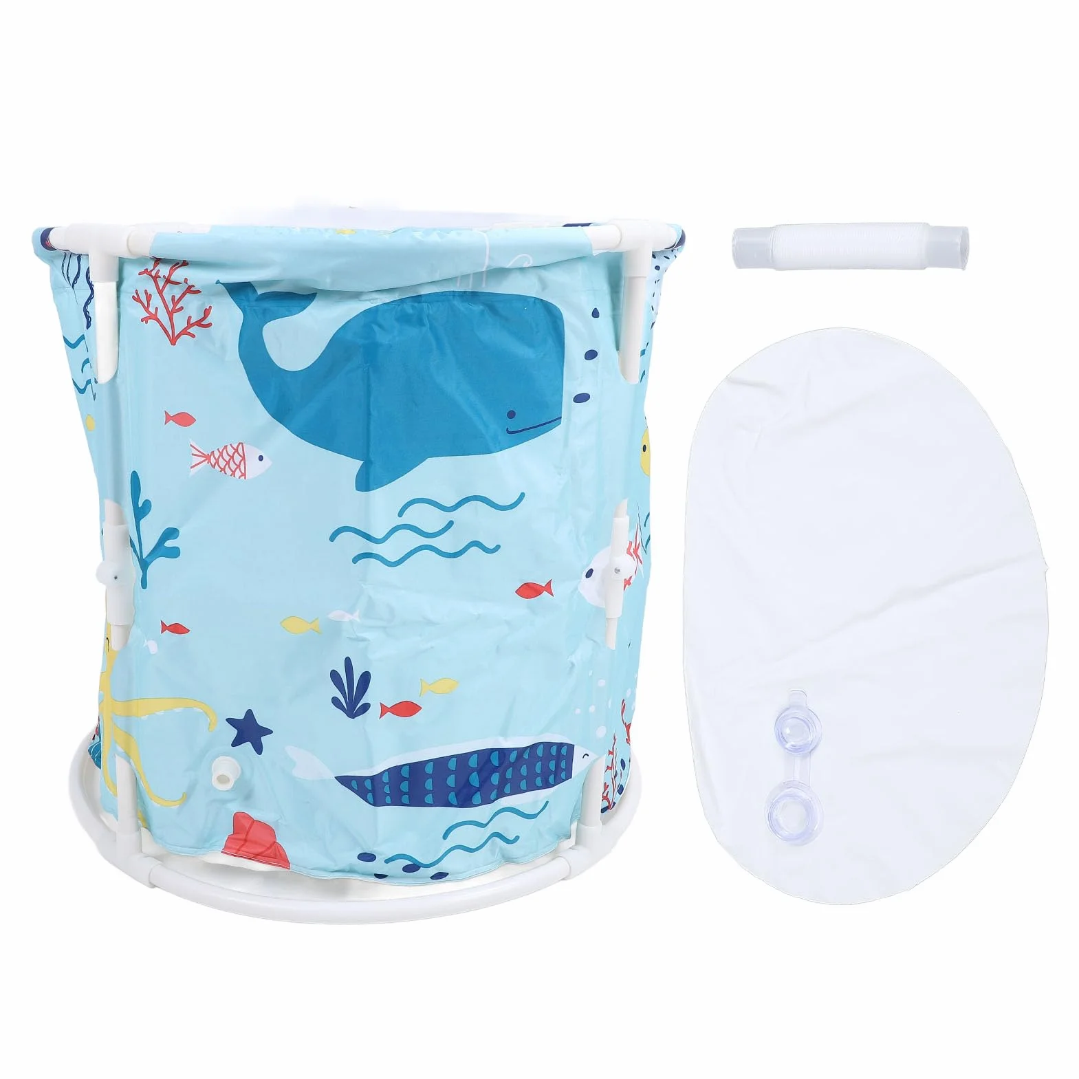 Vasca da Bagno Pieghevole in PVC con Tubo e Cuscino, per Adulti,