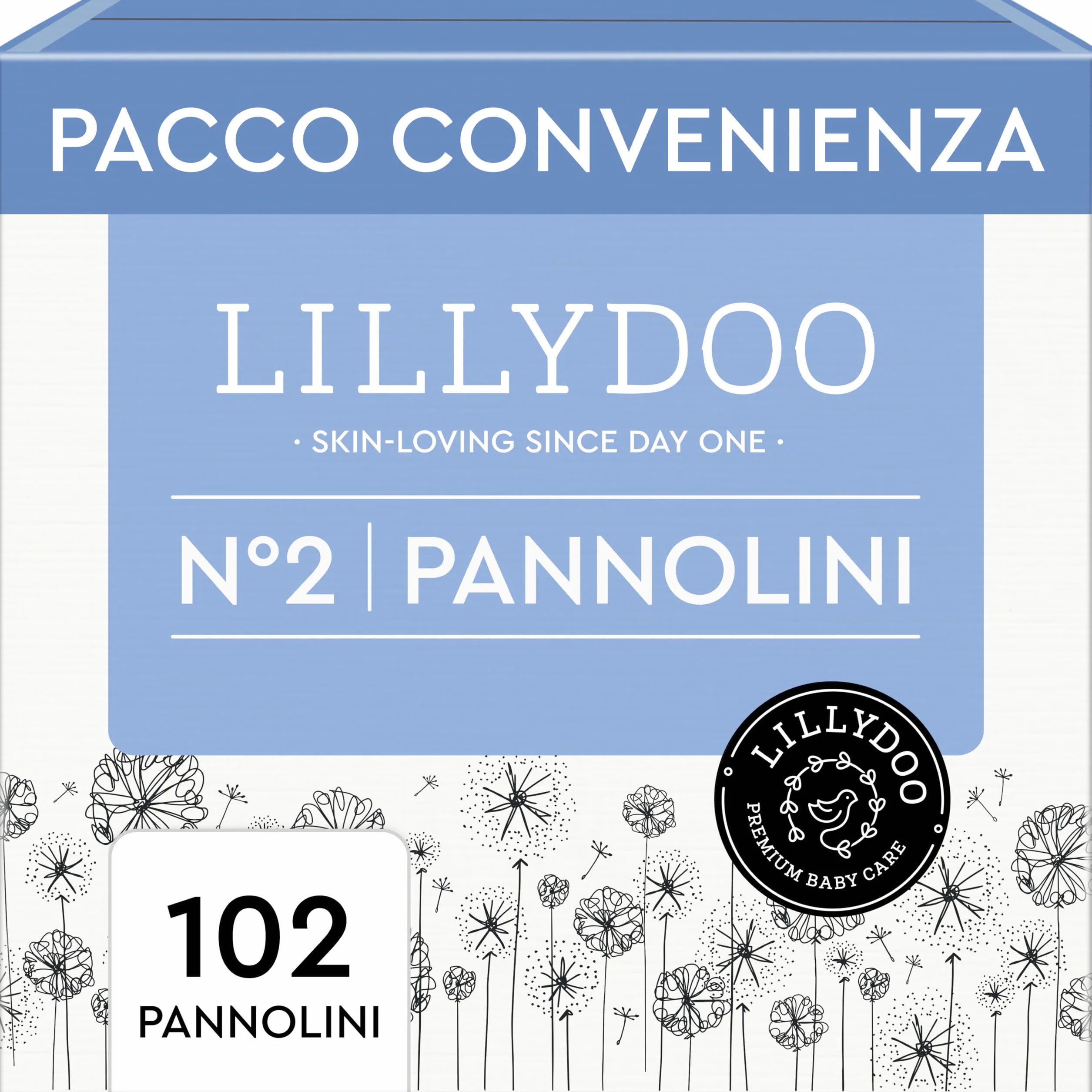 LILLYDOO Pannolini Taglia 2 (4+ kg) Pacco Scorta 102 Unità, Morbidi, Senza Profumi, Dermatologicamente Testati