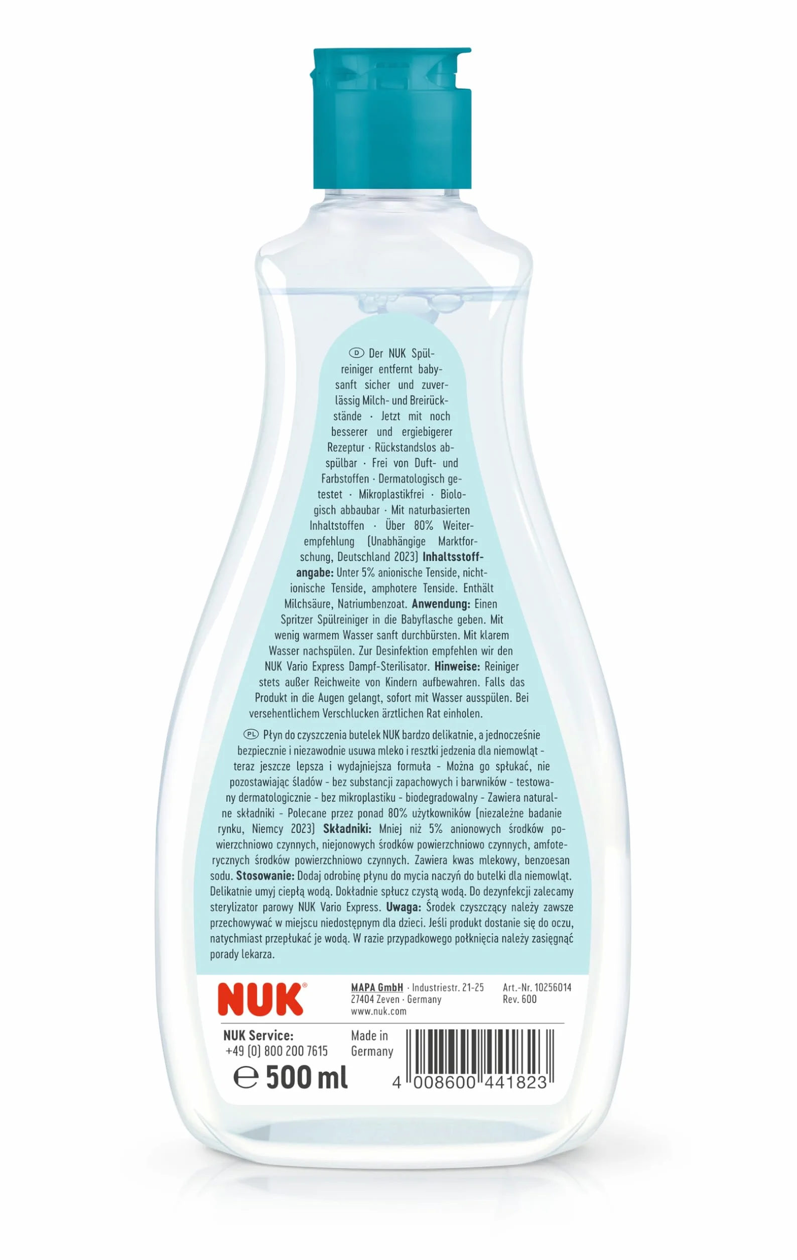 NUK Detergente per biberon | 500 ml | ideale per la pulizia di biberon e accessori | detergente senza profumi | pH neutro | 100% bottiglia riciclabile