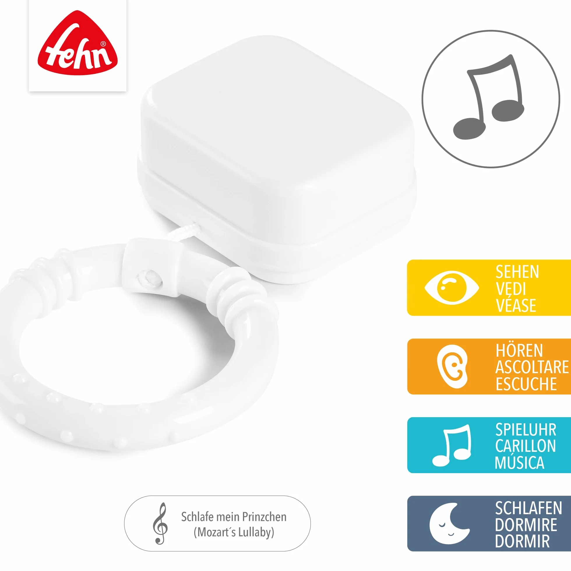 Fehn Mini carillon - Aiuto per addormentare i bambini melodia Ninna nanna di Mozart - Giocattolo musicale per bambini da portare in viaggio e da usare a casa - Per neonati e bambini piccoli