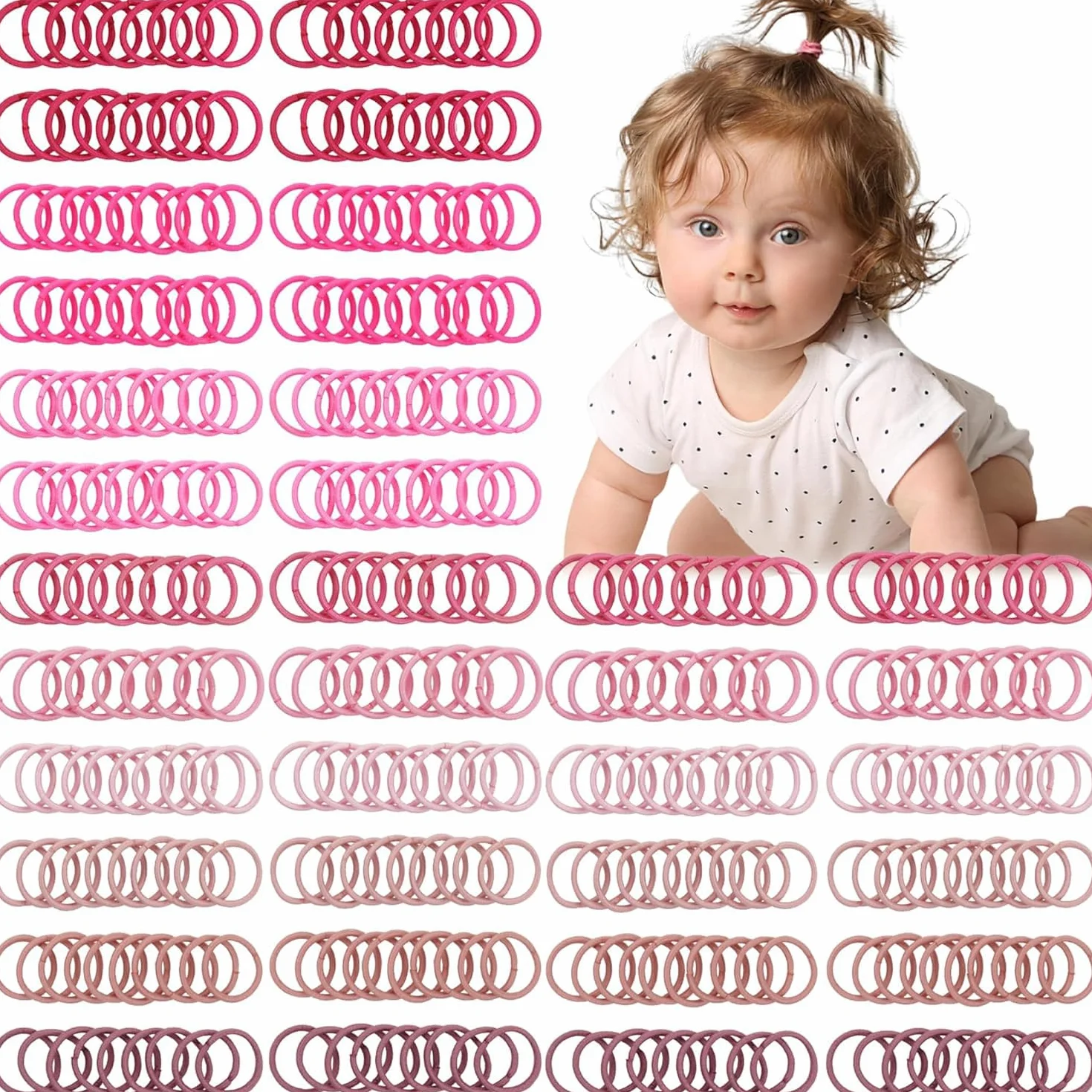 JOYOYO 360 elastici per capelli per bambini, elastici per capelli piccoli per bambine, bobine per capelli da 2 cm, accessori per capelli rosa per neonate