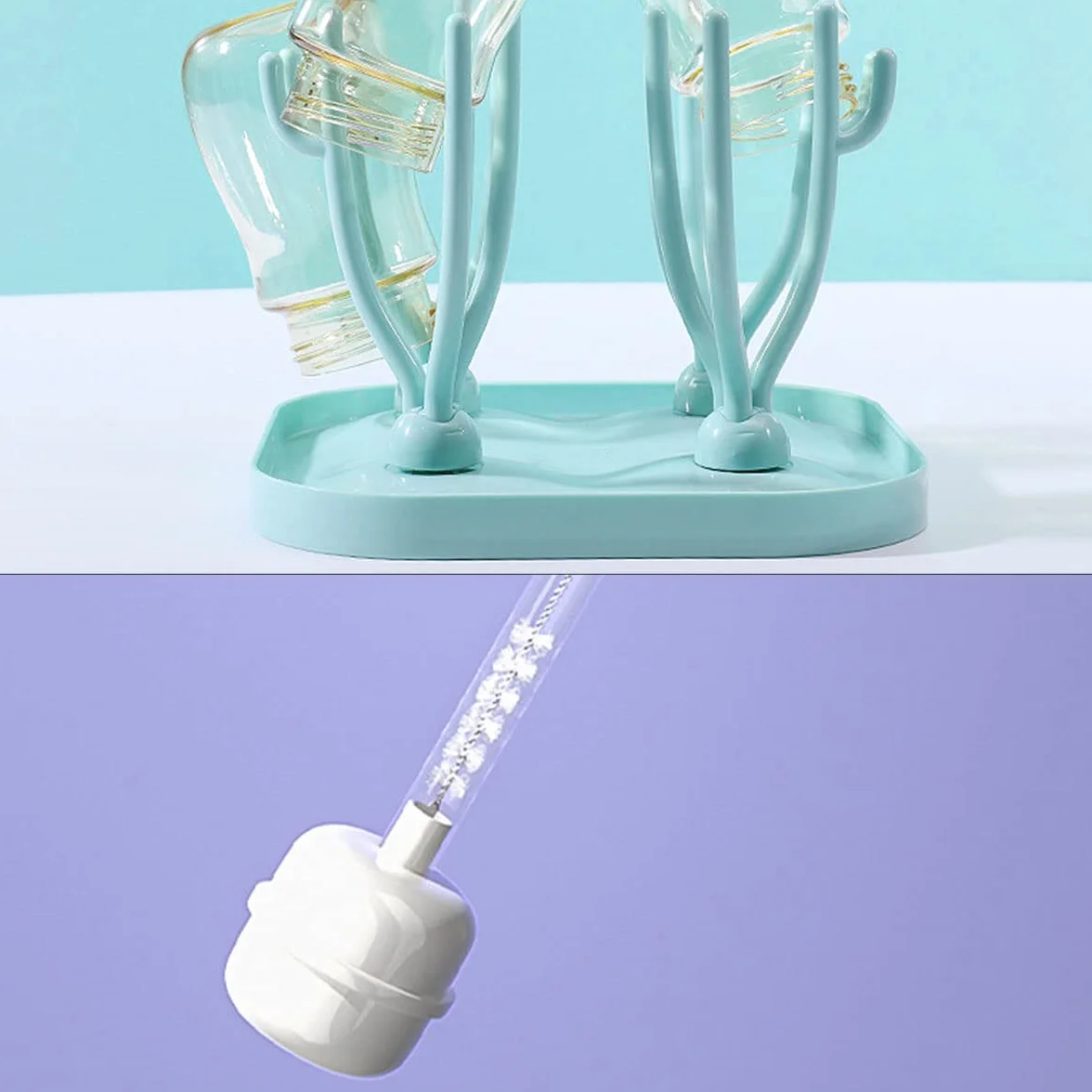 Scolapiatti Per Biberon Bottiglia,Stendino Biberon Rastrelliere,Spazzola Per Biberon,Bottiglia Stendino Scolabiberon,Silicone Pulizia Biberons,Spazzole Per Bottiglie,Asciuga Biberon,Kiuiom