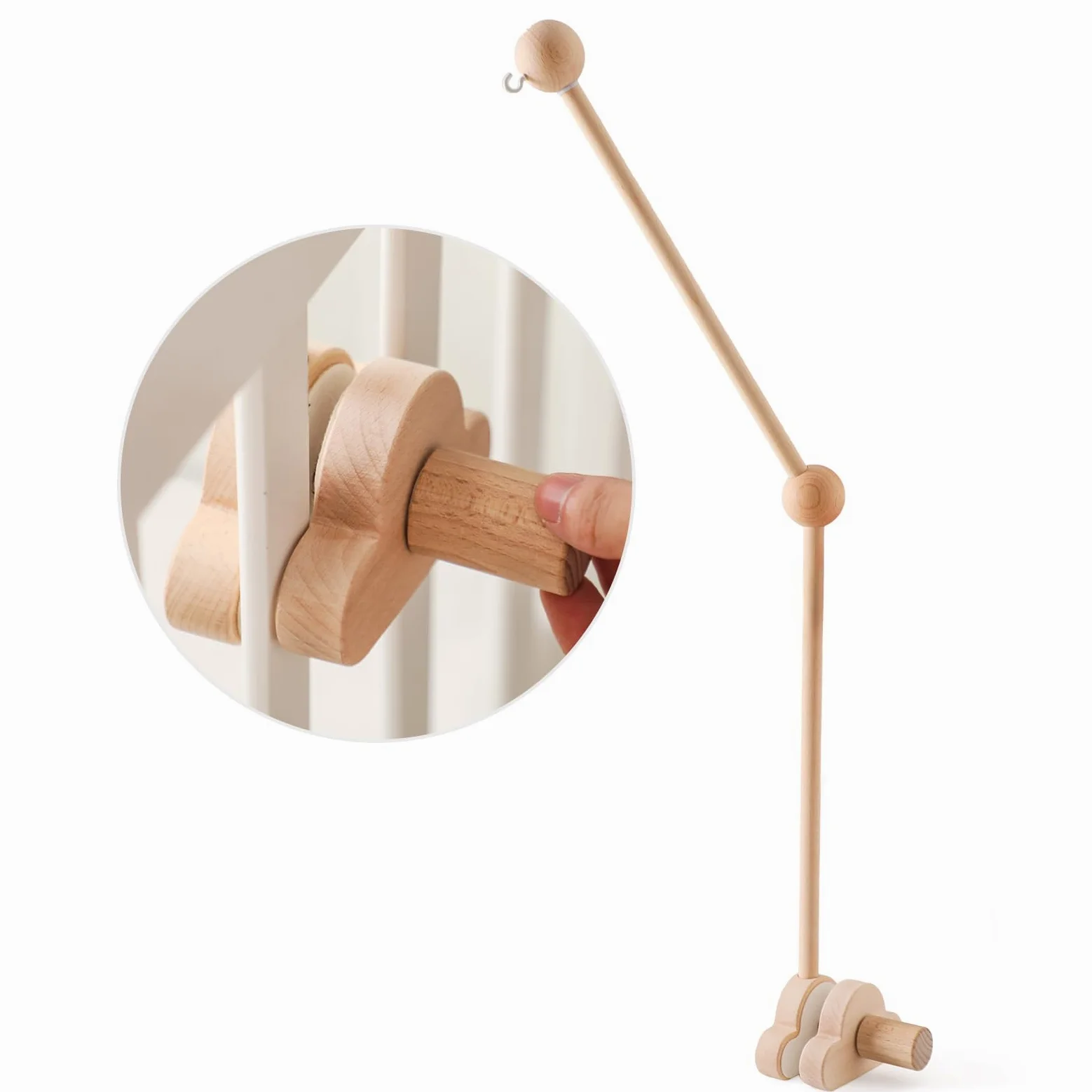 OESSUF Braccio mobile per culla, 68 cm, regolabile, in legno, design a nuvola bianca, supporto mobile per culla (legno)