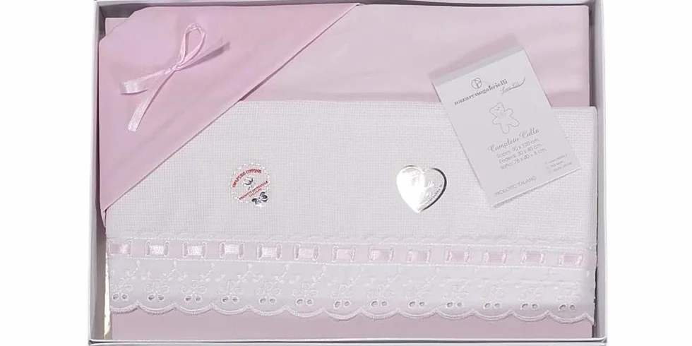 ADF Lenzuolo culla Neonato 100% Cotone Made in Italy – Set 3 Pezzi con Lenzuolo Sopra, Sotto e Federe – Biancheria Culla e Lettino 90x120 cm