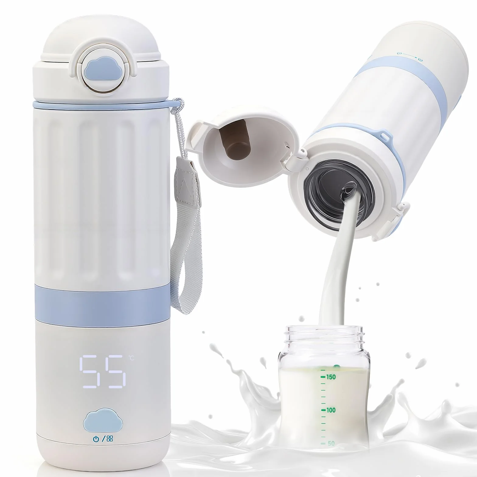 Scaldabiberon Portatile per Bambini, Batteria 13500 mAh, Scalda in 7 Minuti, 500 ml, 5 Temperature 37-55 °C, Viaggi e Auto