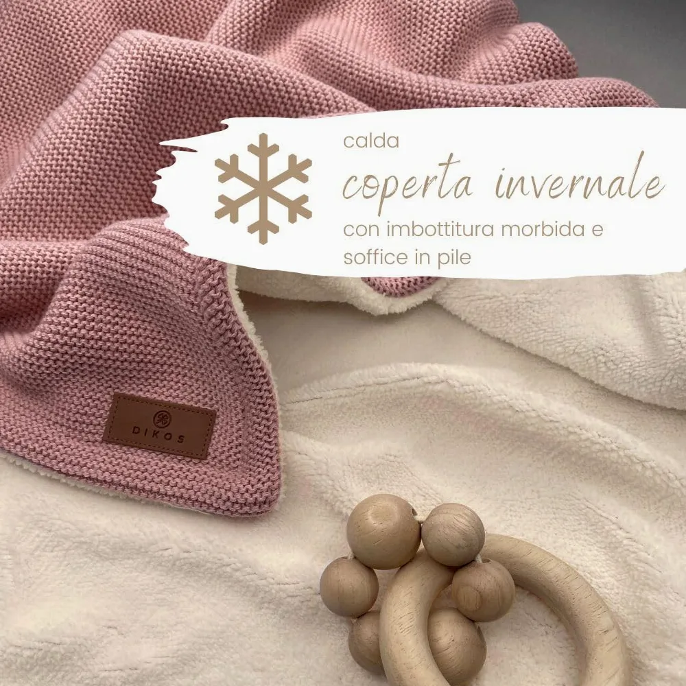 DIKOS Coperta invernale per neonati, di alta qualità, colore: rosa scuro, morbida coperta invernale per neonate, in cotone biologico e caldo pile (Oeko-Tex 100), regalo elegante per la nascita (rosa)