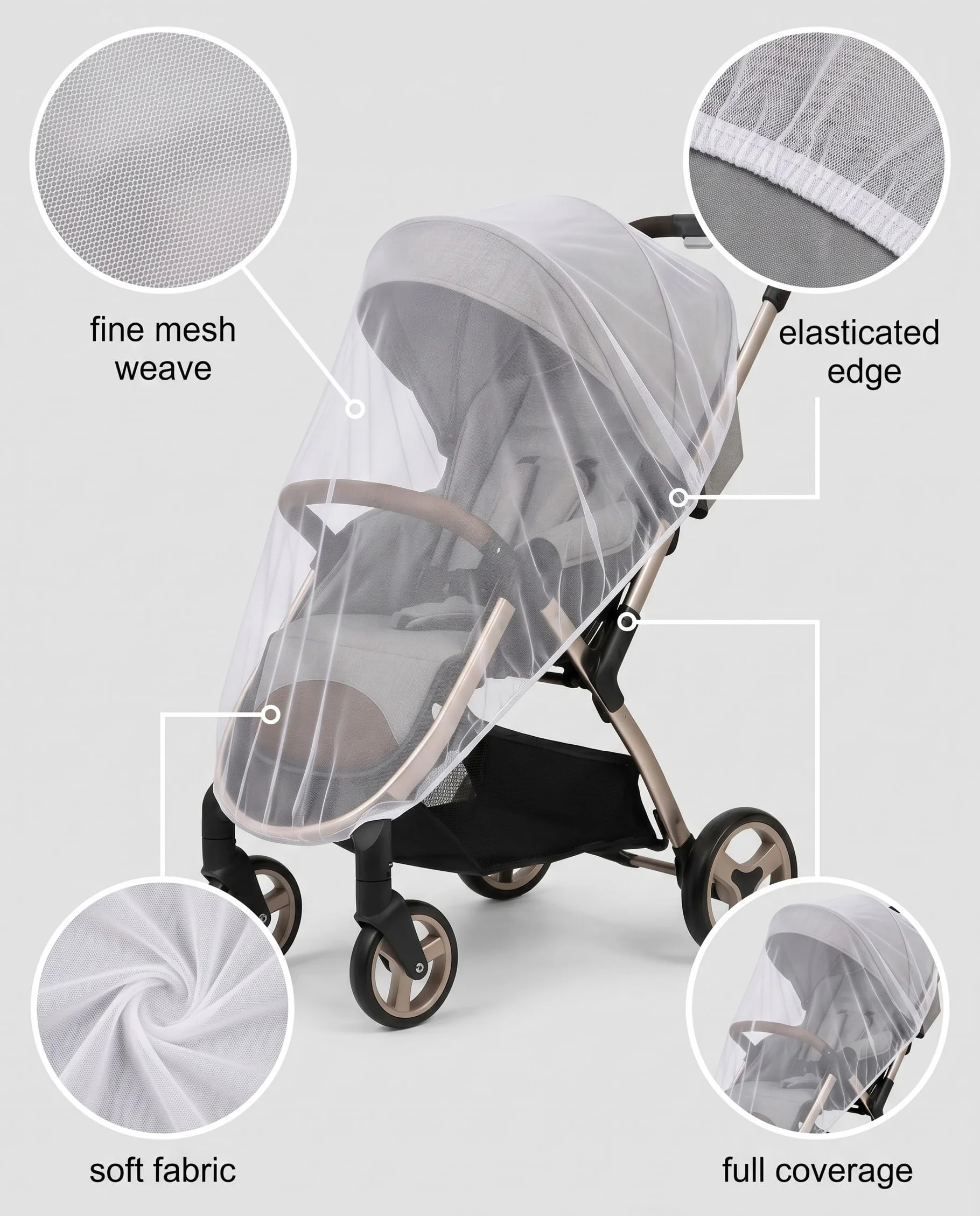 Zanzariera Universale Bianco 1pz per Passeggino Carrozzina Culla Neonato. Protezione Insetti e Zanzare, per un Sonno Sereno e Sicuro del Bambino.