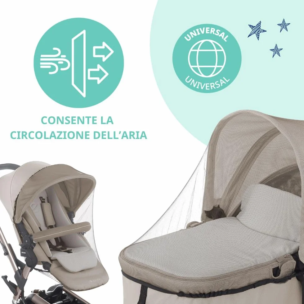 Jané Zanzariera Passeggino Universale, per Navicella, Ovetto e Passeggino, Protezione Insetti, Traspirante, con Borsa