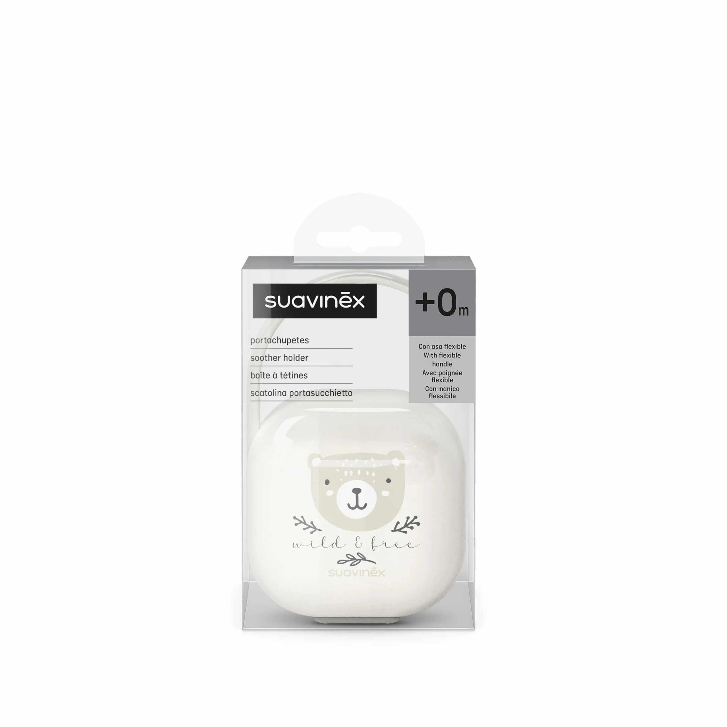 Suavinex, Portachupete Bebé, para Llevar 2 Chupetes, Caja - Funda Resistente y Fácil de Limpiar, con Asita Flexible para Colgar del Bolso, Carro o Cuna, Cierre Seguro, +0 Meses, Wild&Free Beige