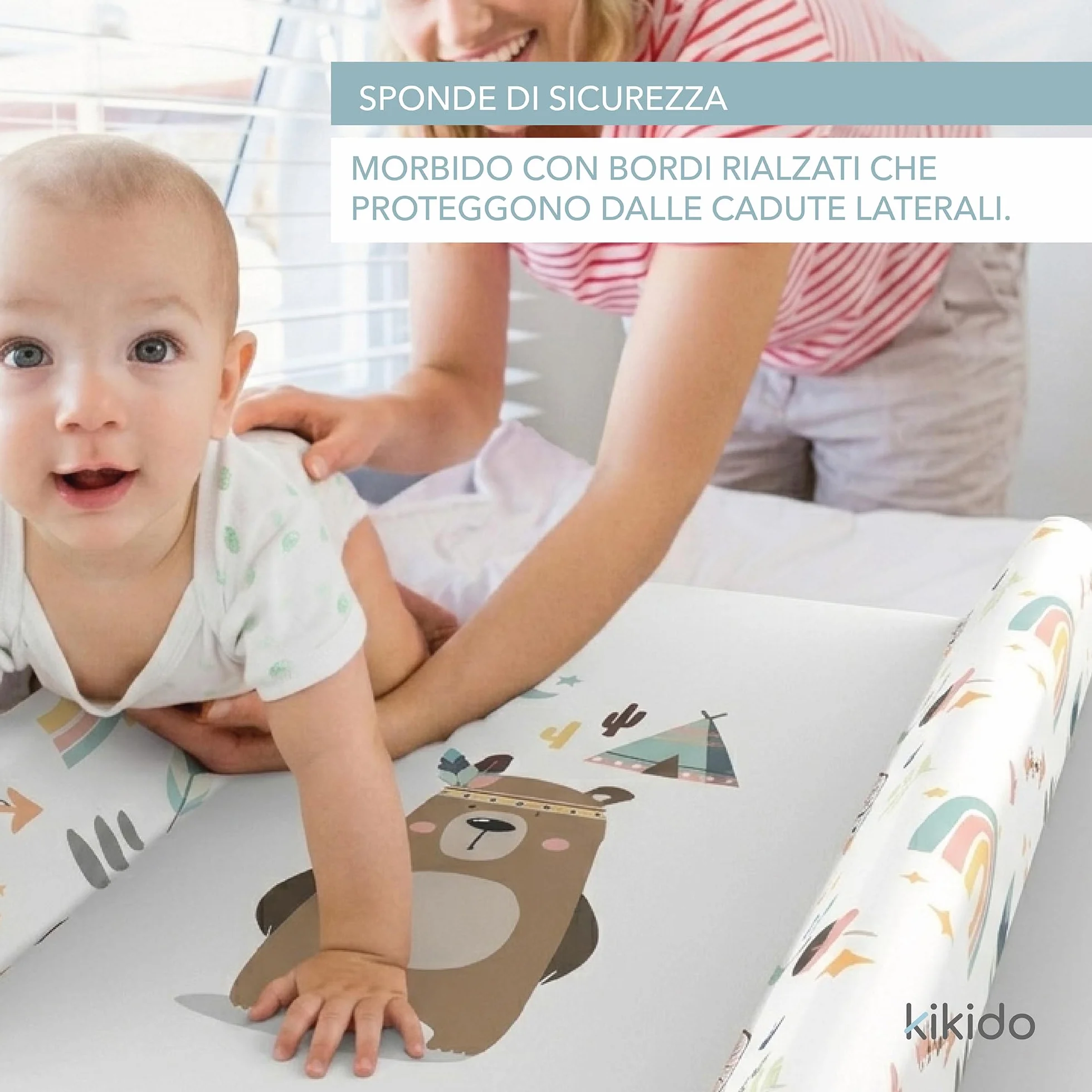 Kikido Materassino Fasciatoio 50x70 - Mongolfiera - Materasso Fasciatoio in PVC con Bordi Rialzati - Materassino Universale con Spondine di Sicurezza, Universale e Impermeabile 70x50