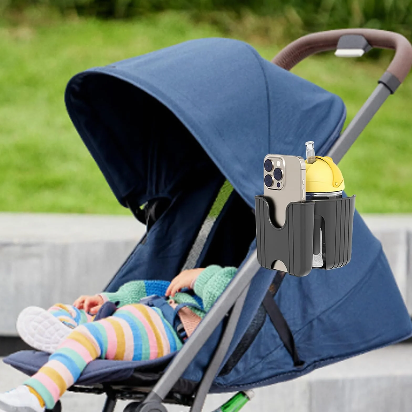 Supporto per portabicchieri per passeggino, supporto per telefono e bicchieri, robusto, regolabile, rimovibile, organizer per scooter, telefono, sedia a rotelle, deambulatore, mobilità, scooter e bici