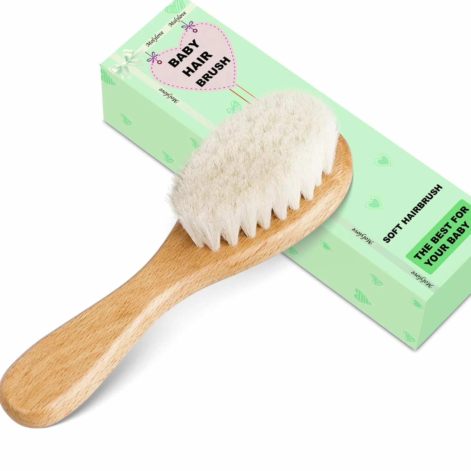 Spazzola per capelli per bambini con manico in legno e setole di capra super morbide per neonati e bambini