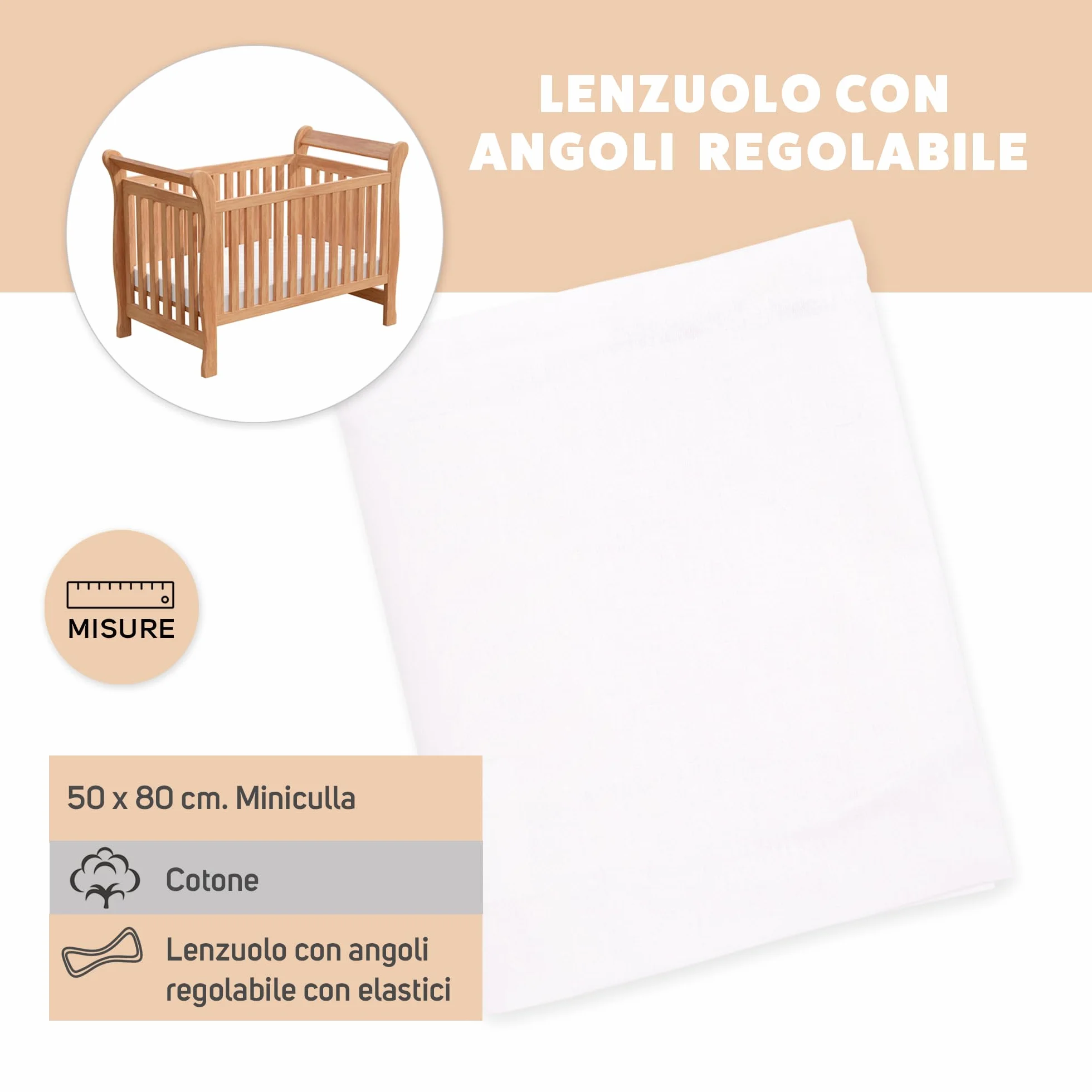 Ti TIN Confezione Da 2 Lenzuola con Angoli Per Culla 100% Cotone | Set Di 2 Lenzuola Elasticizzate Regolabili, 50x83 cm, 2 Lenzuola Bianca
