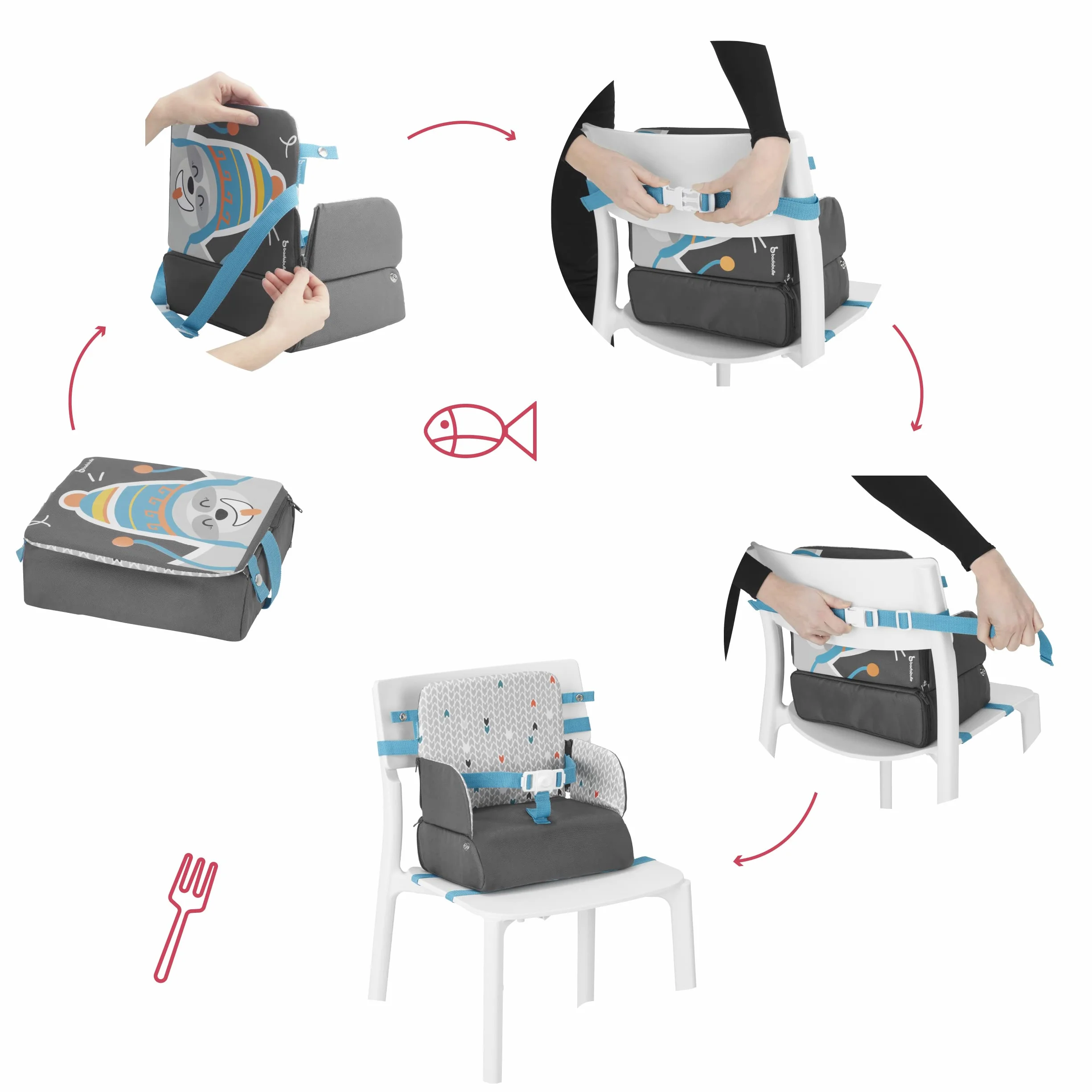 Badabulle Rialzo Sedia per Bambini Yummy Travel - Portatile, Leggero e universale -6-36 mesi d'età o un peso massimo di 15 kg