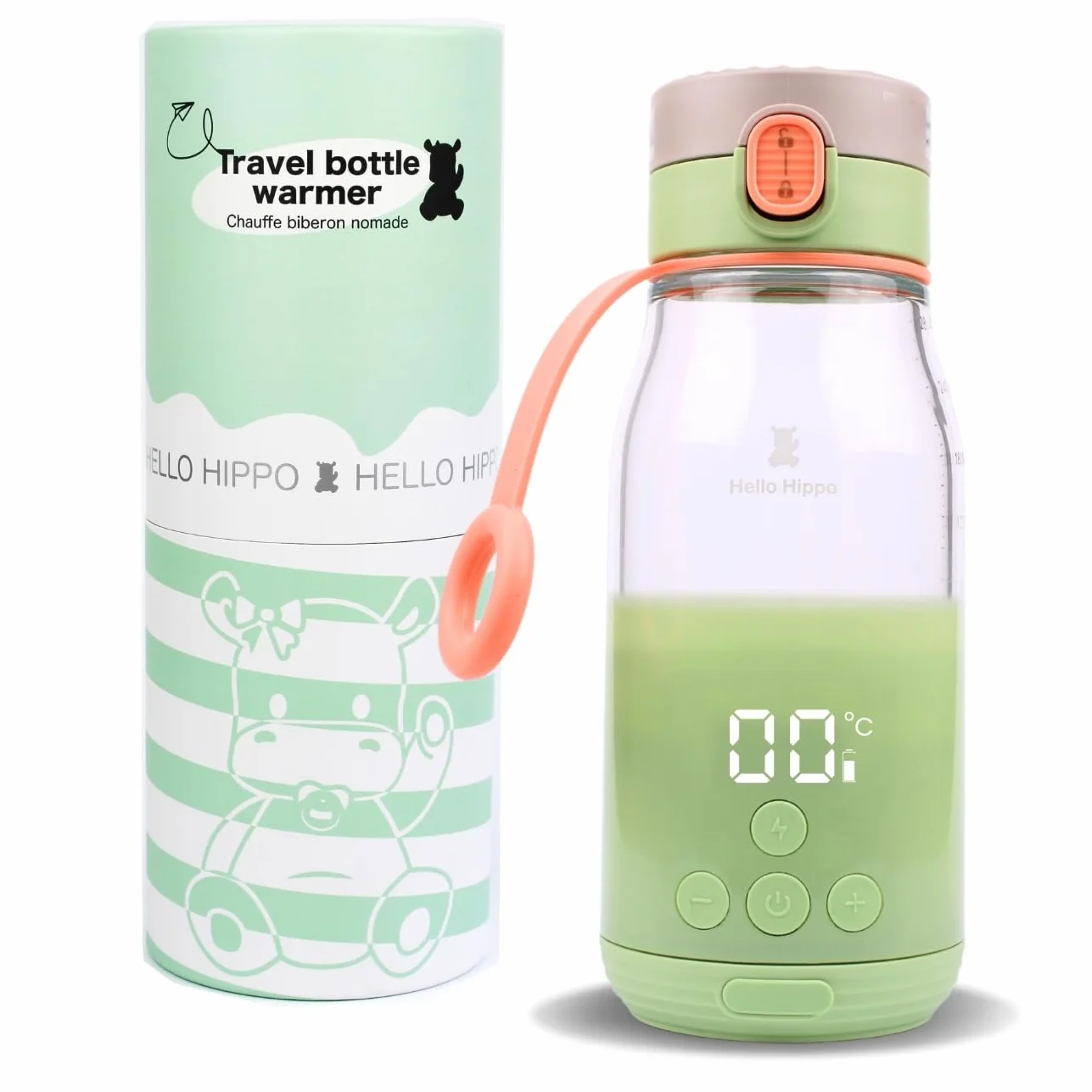 Scaldabiberon Nomade 300 ml – Senza fili, batteria ricaricabile USB, auto – temperatura regolabile 37 – 50 °C con mantenimento al caldo – Graduazione 30 ml – ideale per latte e acqua in viaggio