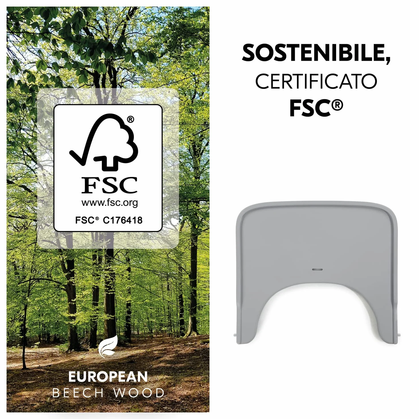 hauck Vassoio Seggiolone Alpha Wooden Tray - Vassoio in Legno di Faggio Cert. FSC, per Seggiolone Pappa Alpha+ e Beta+, Bordo Rialzato - (Grigio)