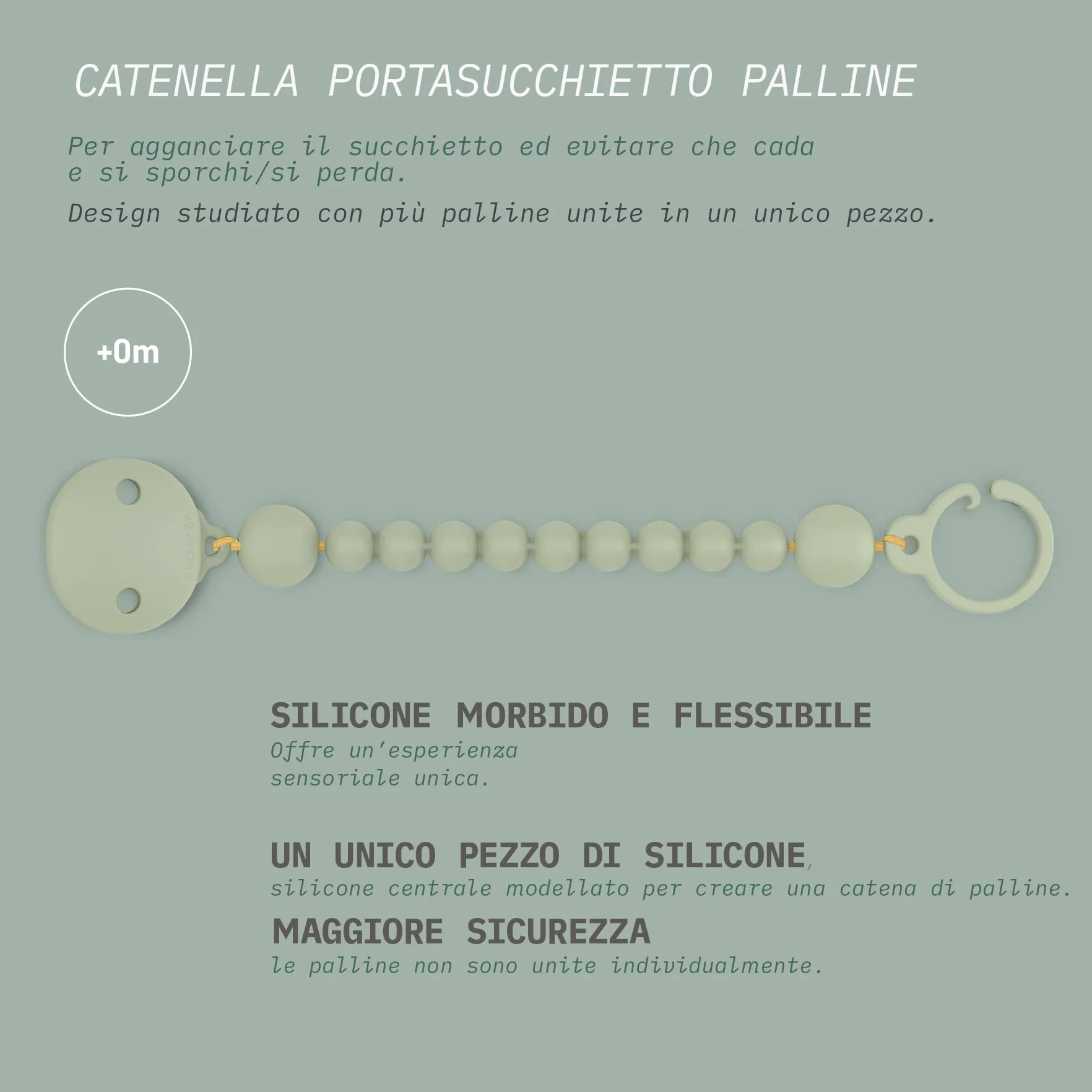 Suavinex, Clip per ciucci in Silicone, Portaciuccio Monopezzo con Catena in Silicone, +0 Mesi, Color Essence, Orange Sunset
