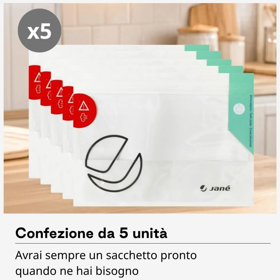 Jané Sacchetti per sterilizzazione a microonde, riutilizzabili, 5 pezzi, sterilizzazione a vapore in 3 minuti