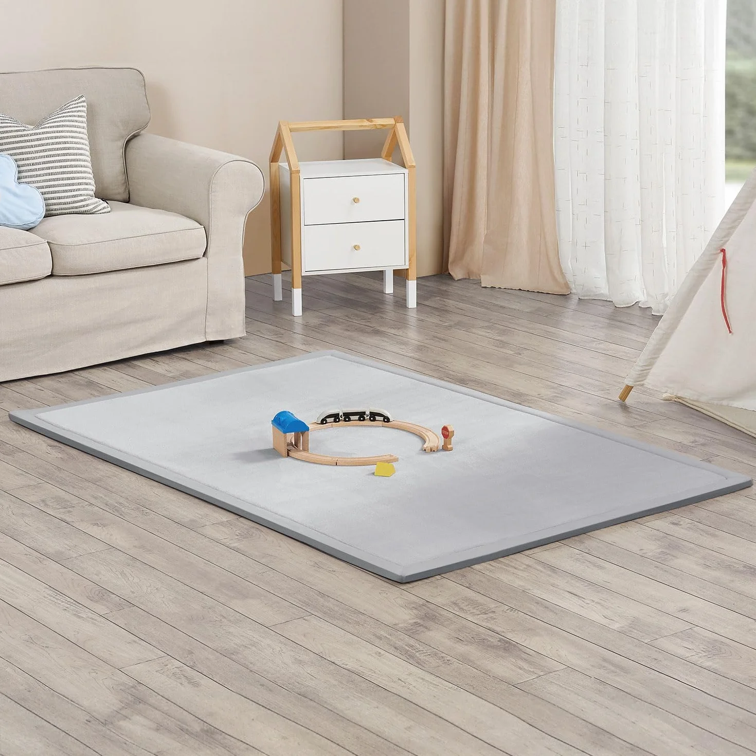 Juskys tappeto morbido e antiscivolo da 180x120 cm per gattonare, ideale per bambino, neonato, yoga – Grigio