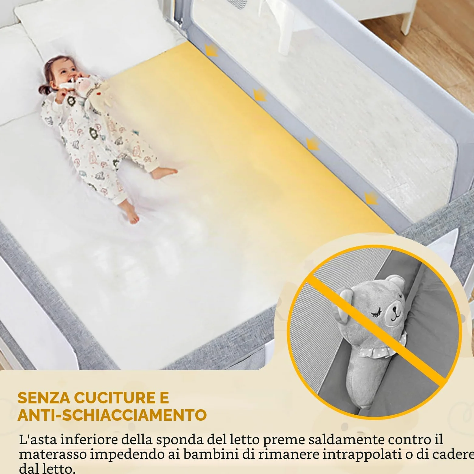 Sponde Letto Bambini，Barriera Letto Bambini，Sponda di Sicurezza per Bambini con Doppio Blocco di Sicurezza per Bambini, Altezza Regolabile，protezione da caduta，1PCS(Grigio) 180cm
