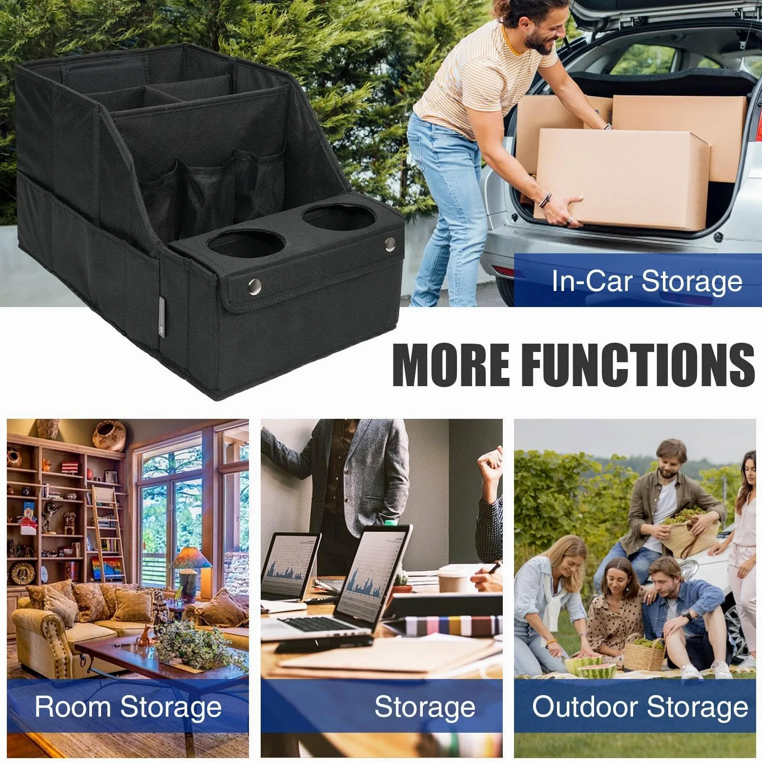 Organizer per sedile posteriore auto, organizer per sedili passeggeri | organizer per sedile posteriore con 4 scomparti portaoggetti e 2 portabicchieri, per bagagliaio auto e camion
