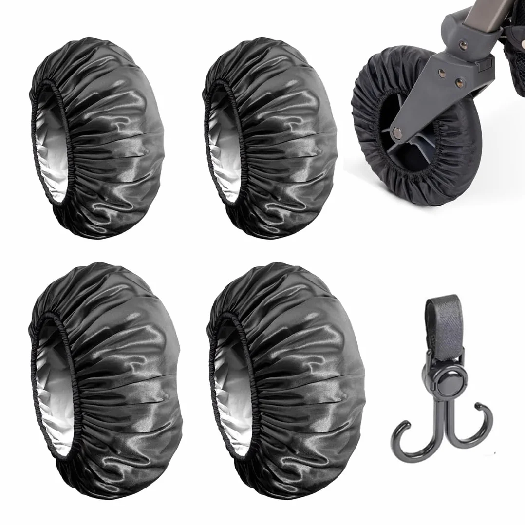 4 Pcs Copriruota per Passeggino Copriruota in Tessuto Oxford, Copertura Protettiva Per Passeggino, Accessori per Passeggino, Coperture Di Protezione Ruote Antipolvere con Agganciare