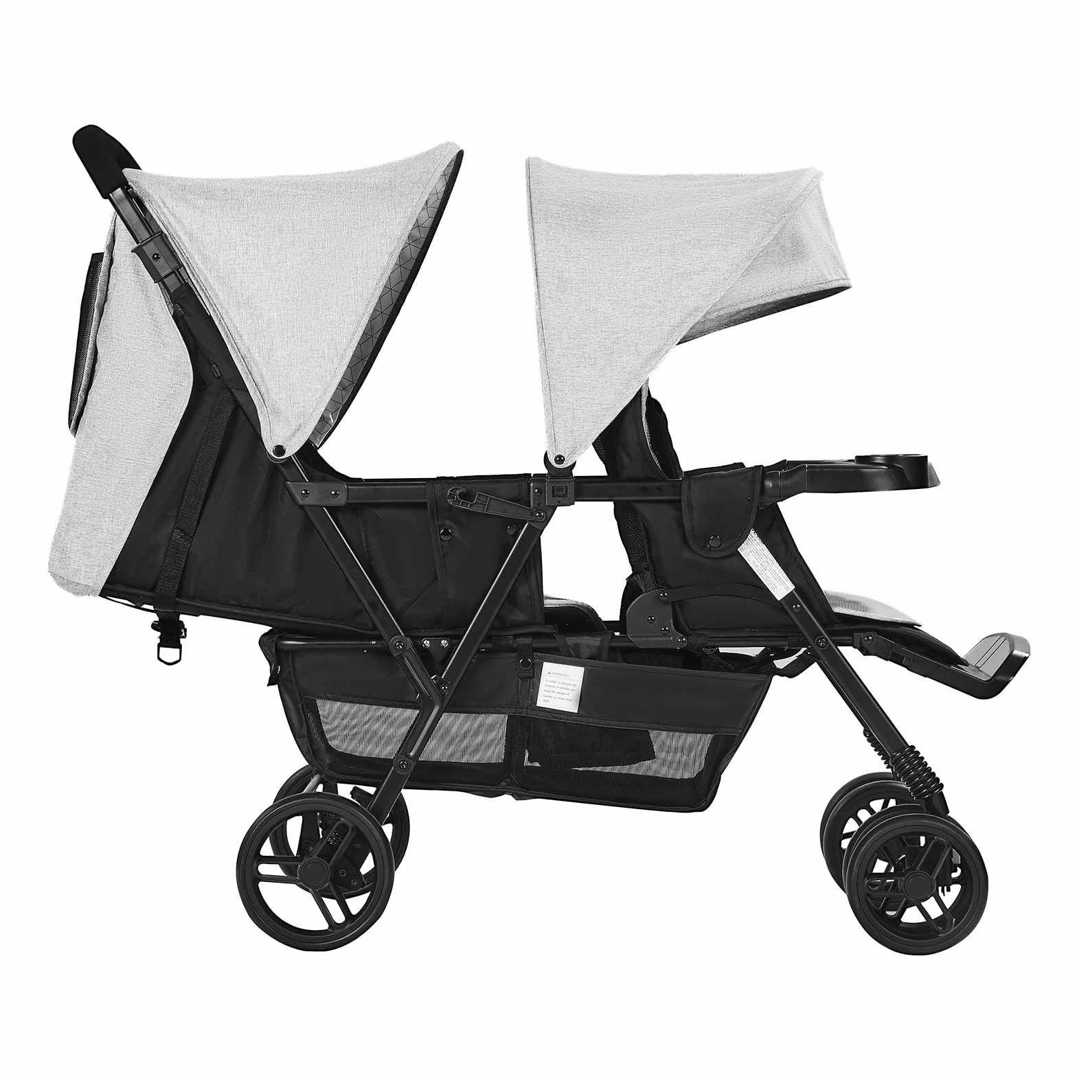 VEVOR Passeggino Doppio, Schienale/Poggiapiedi Regolabili, Passeggino Gemellare Pieghevole, Cintura di Sicurezza Avvolgente, Cestino Portaoggetti, per Neonati, Bambini Piccoli (Grigio Chiaro, Nero)