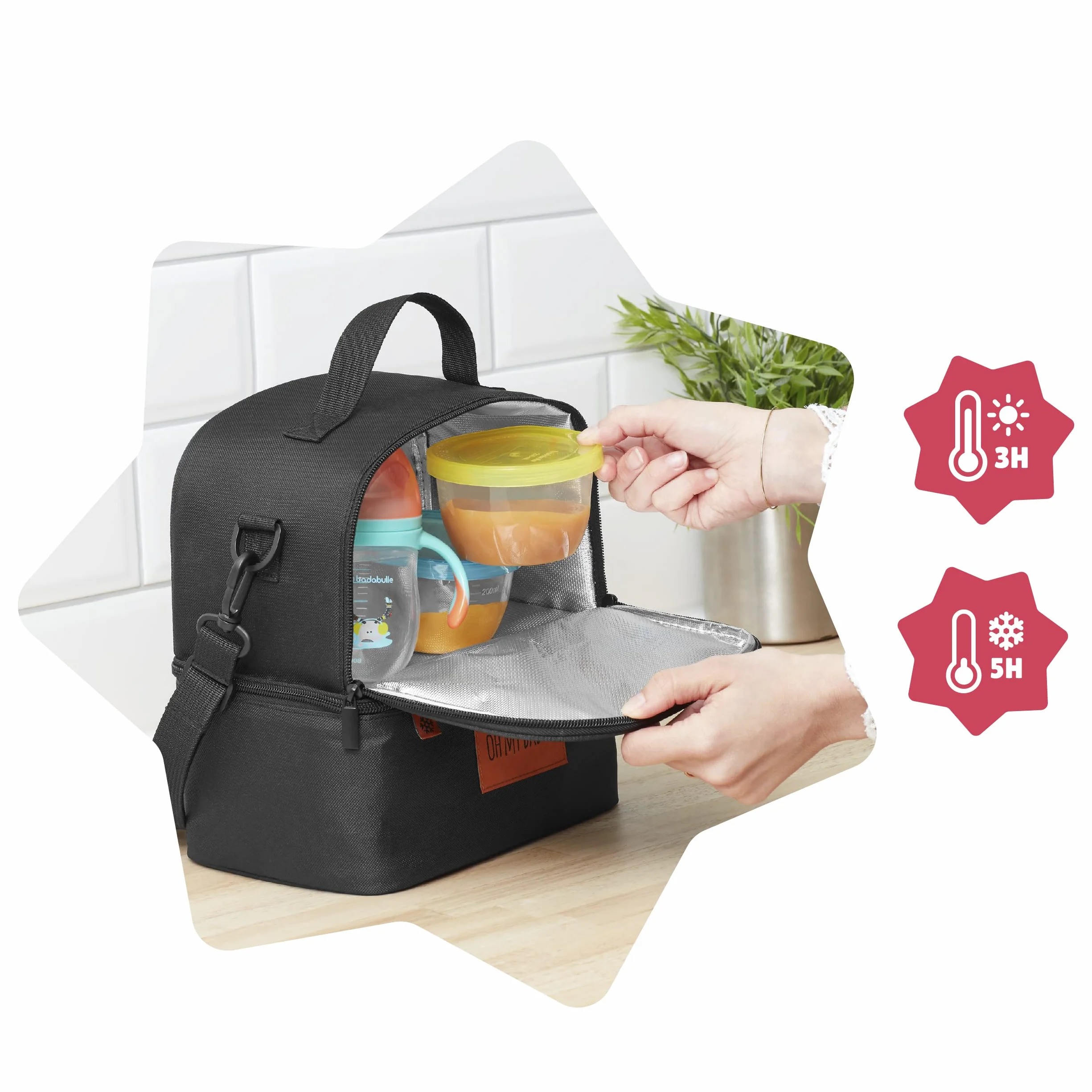 Badabulle B043304 Borsa Porta Pappa Termica Multitasche Pick e Go, Alluminio