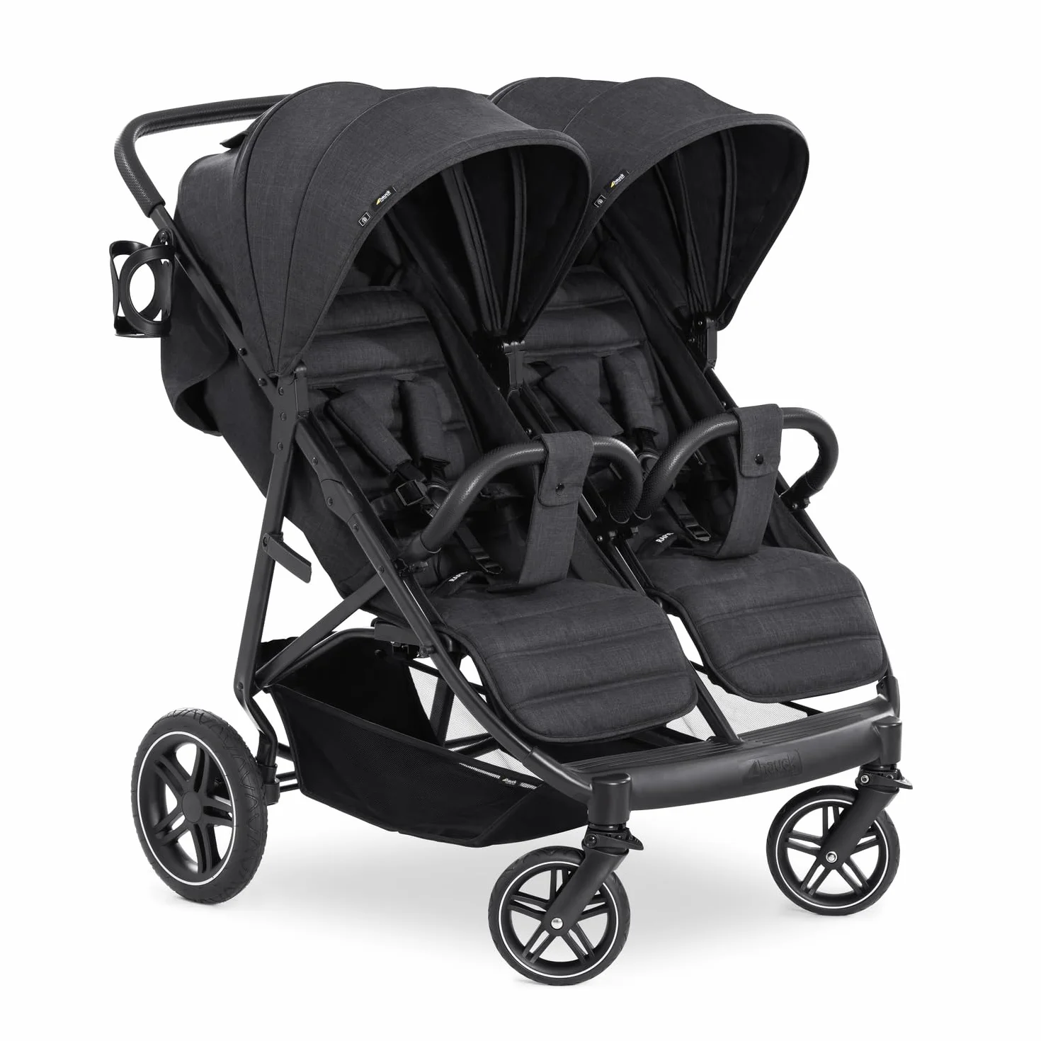 hauck Passeggino Gemellare Uptown Duo - Passeggino Doppio con Funzione Reclinabile, Compatto e Pieghevole -Sopporta Fino a 30kg - Nero Melange
