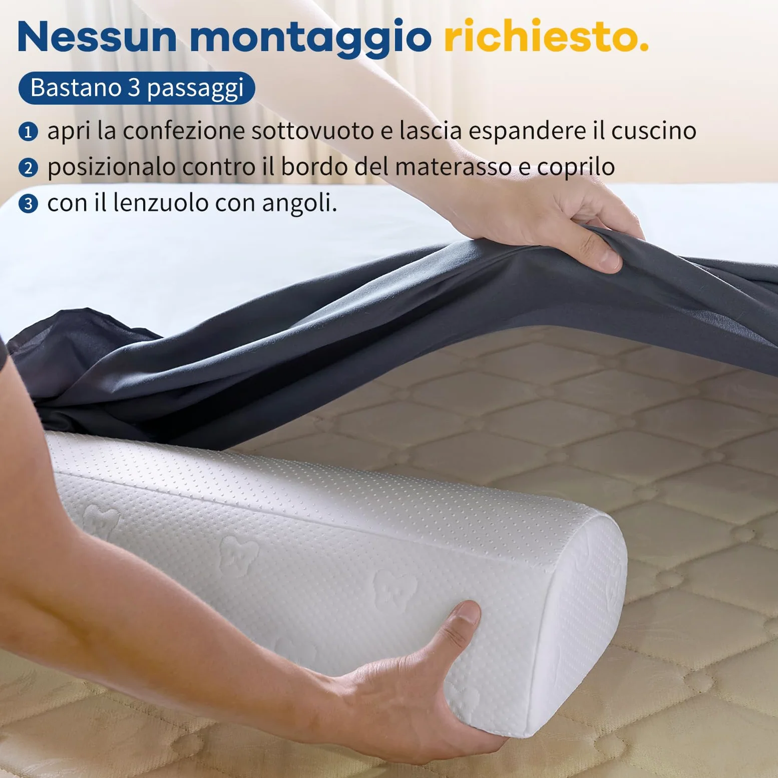 Sponda Letto Bambini in Schiuma Semicircolare, Barriera Letto con Fodera Rimovibile Lavabile, Protezione Antiscivolo per Letti Singoli, Matrimoniali, Queen e King, Confezione da 2